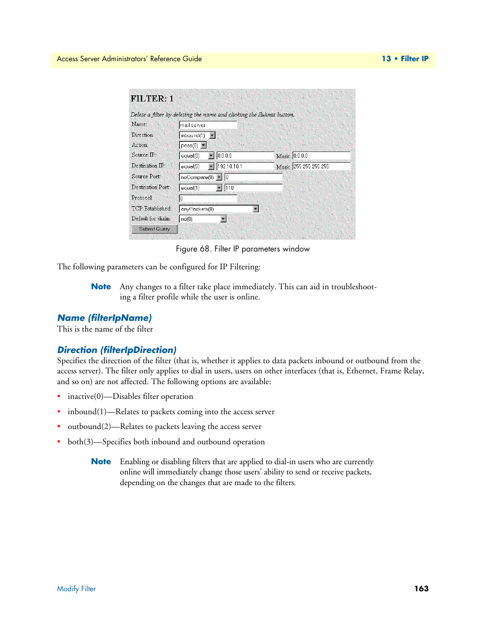 Name (filteripname), Direction (filteripdirection) | Patton electronic 29XX User Manual | Page 163 / 326