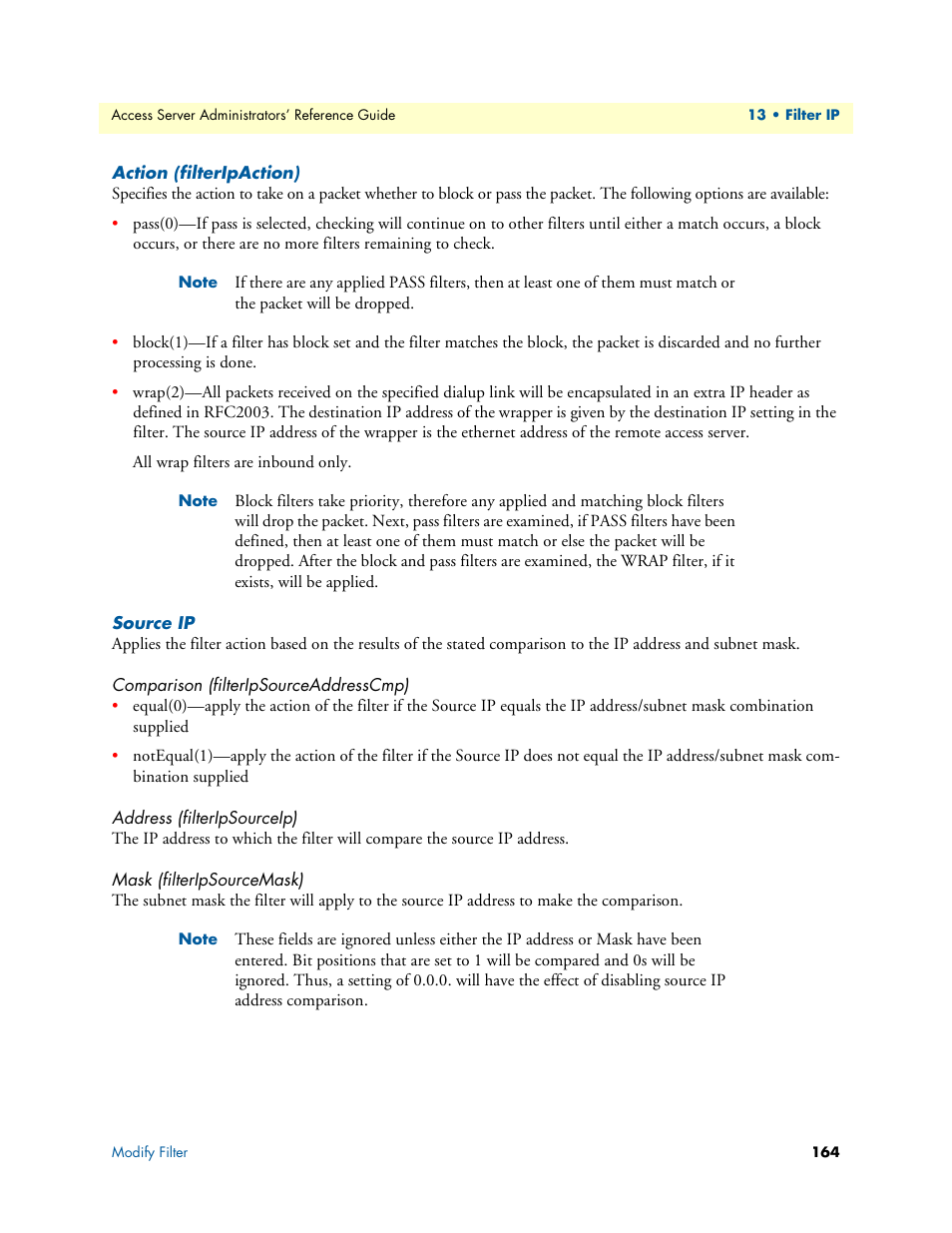 Action (filteripaction), Source ip, Comparison (filteripsourceaddresscmp) | Address (filteripsourceip), Mask (filteripsourcemask) | Patton electronic 29XX User Manual | Page 164 / 326