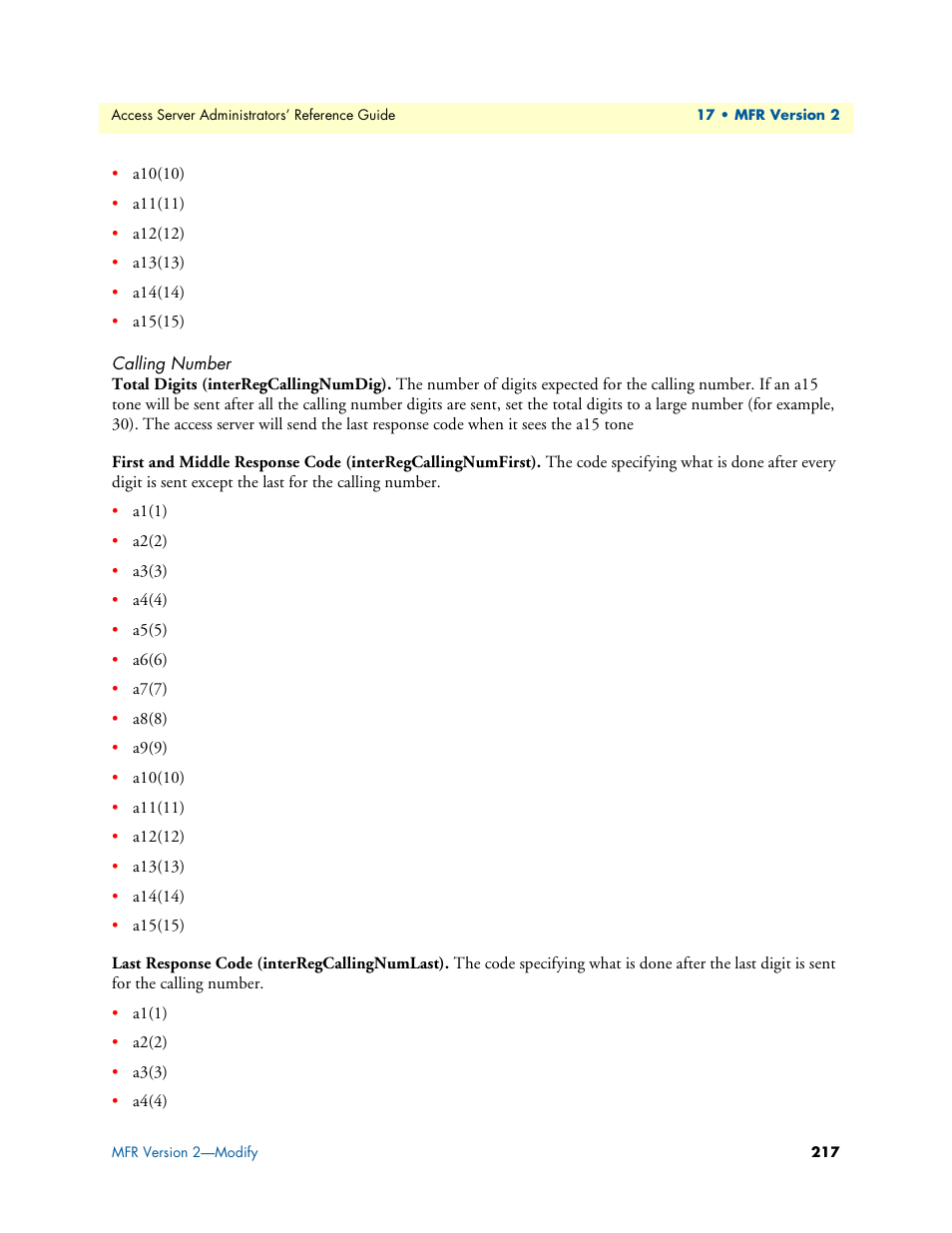 Calling number, Total digits (interregcallingnumdig) | Patton electronic 29XX User Manual | Page 217 / 326