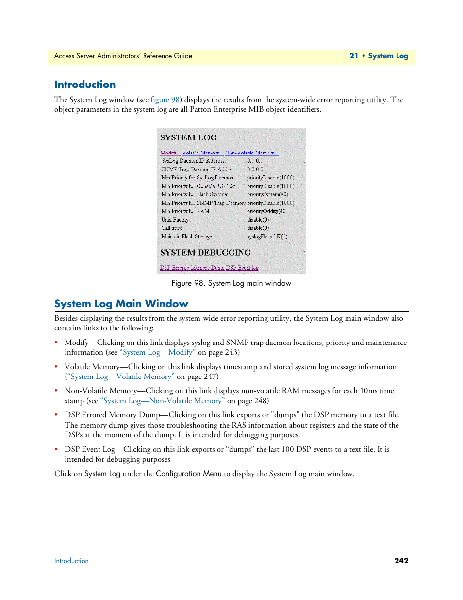 Introduction, System log main window | Patton electronic 29XX User Manual | Page 242 / 326