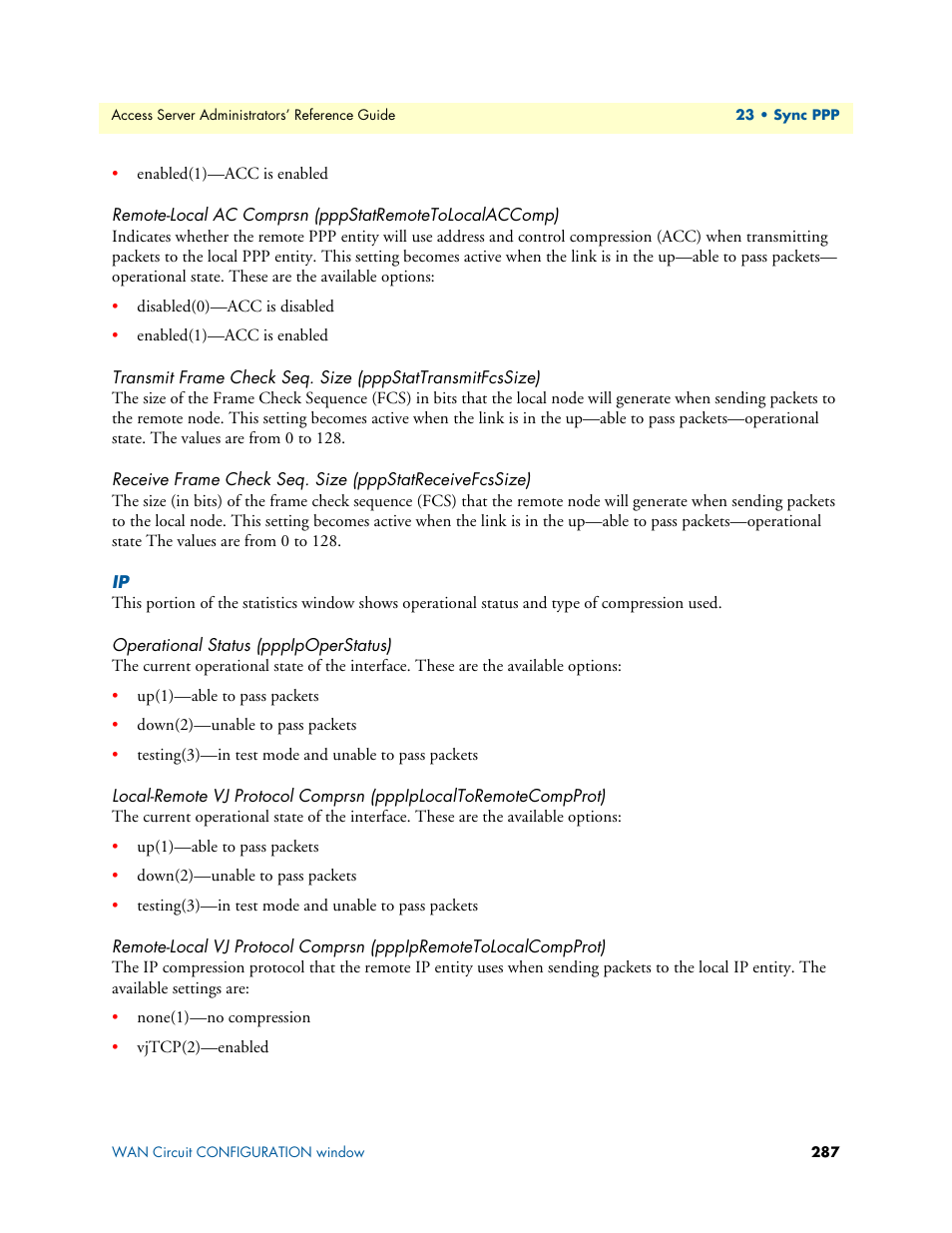 Operational status (pppipoperstatus) | Patton electronic 29XX User Manual | Page 287 / 326