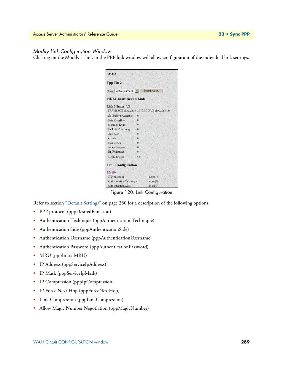 Modify link configuration window | Patton electronic 29XX User Manual | Page 289 / 326