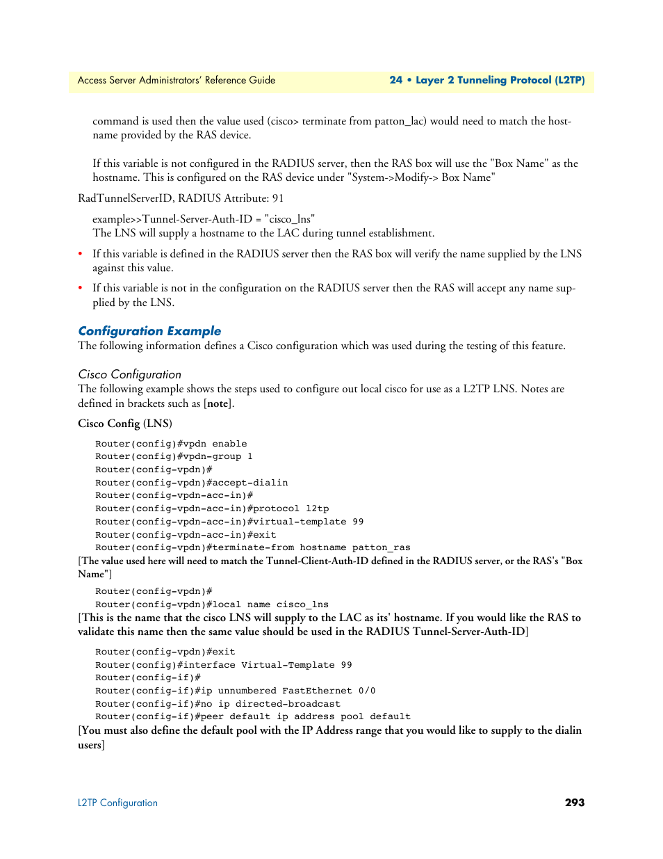 Configuration example, Cisco configuration | Patton electronic 29XX User Manual | Page 293 / 326