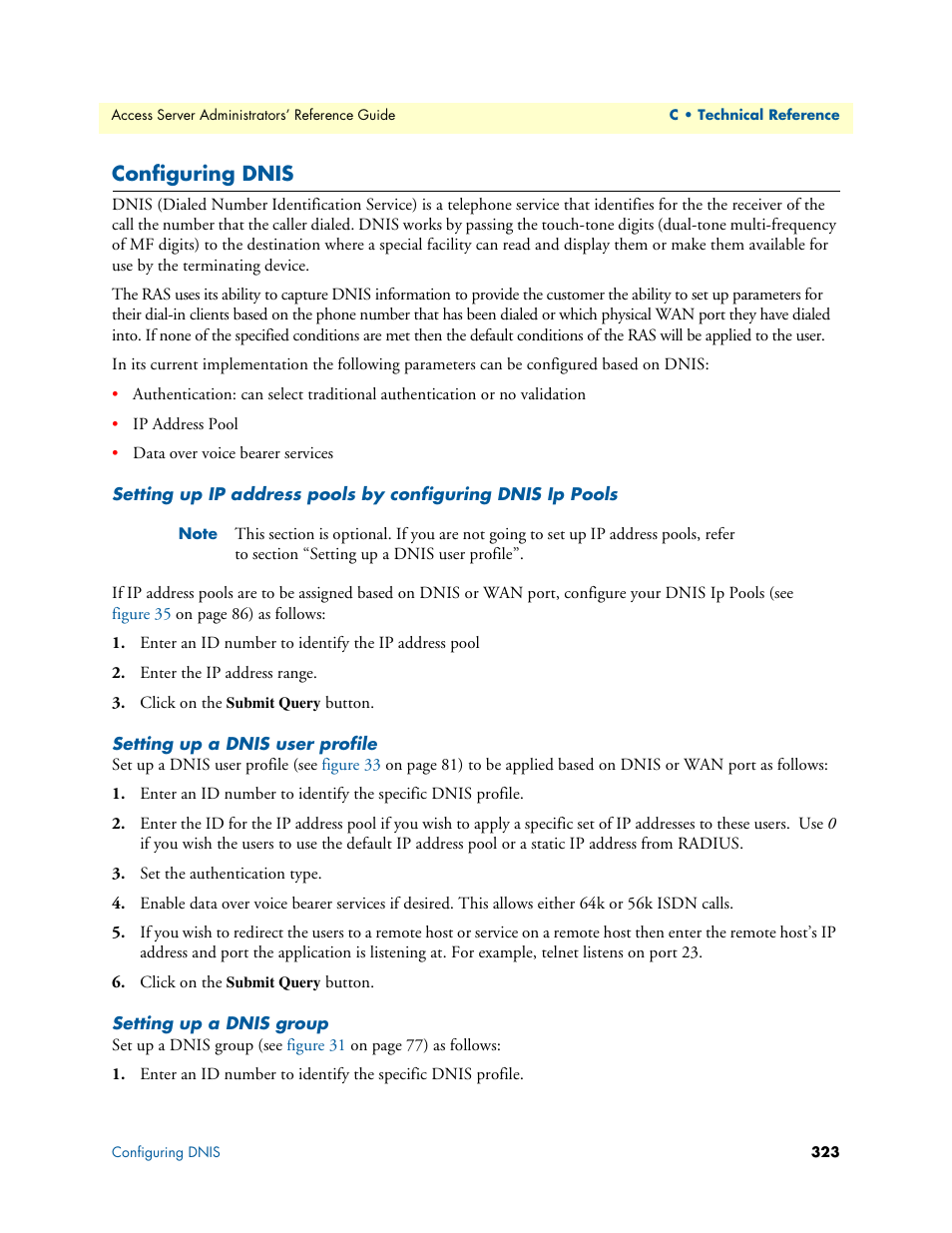 Configuring dnis, Setting up a dnis user profile, Setting up a dnis group | Patton electronic 29XX User Manual | Page 323 / 326