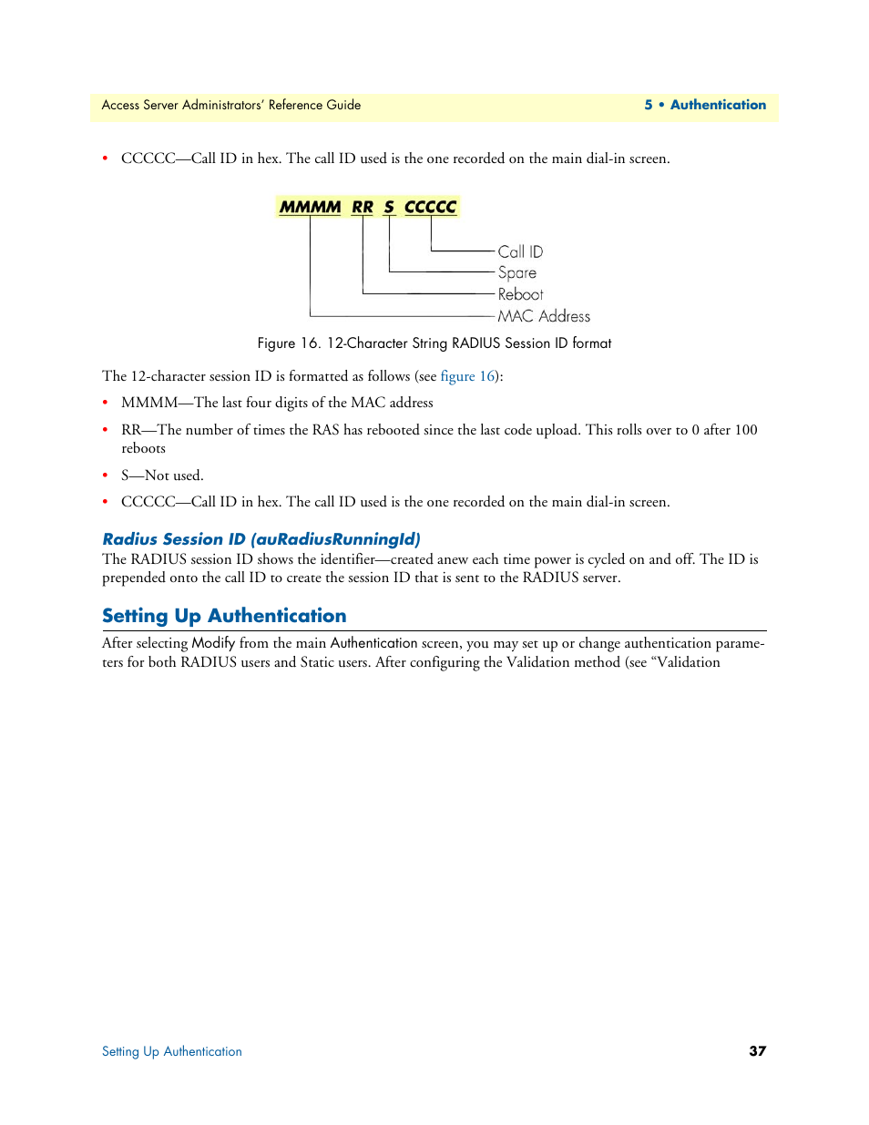 Radius session id (auradiusrunningid), Setting up authentication | Patton electronic 29XX User Manual | Page 37 / 326