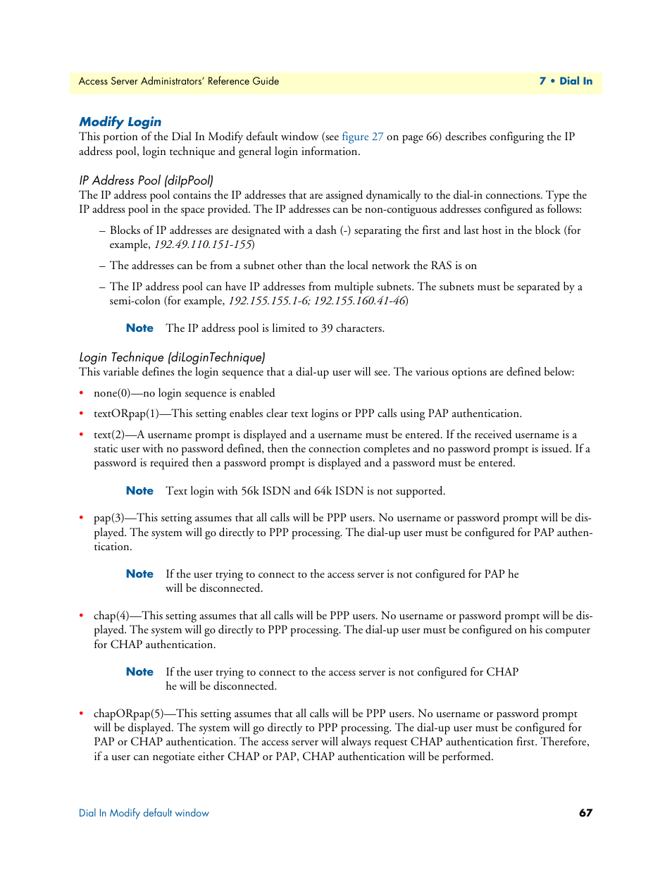 Modify login, Ip address pool (diippool), Login technique (dilogintechnique) | Modify login”) | Patton electronic 29XX User Manual | Page 67 / 326