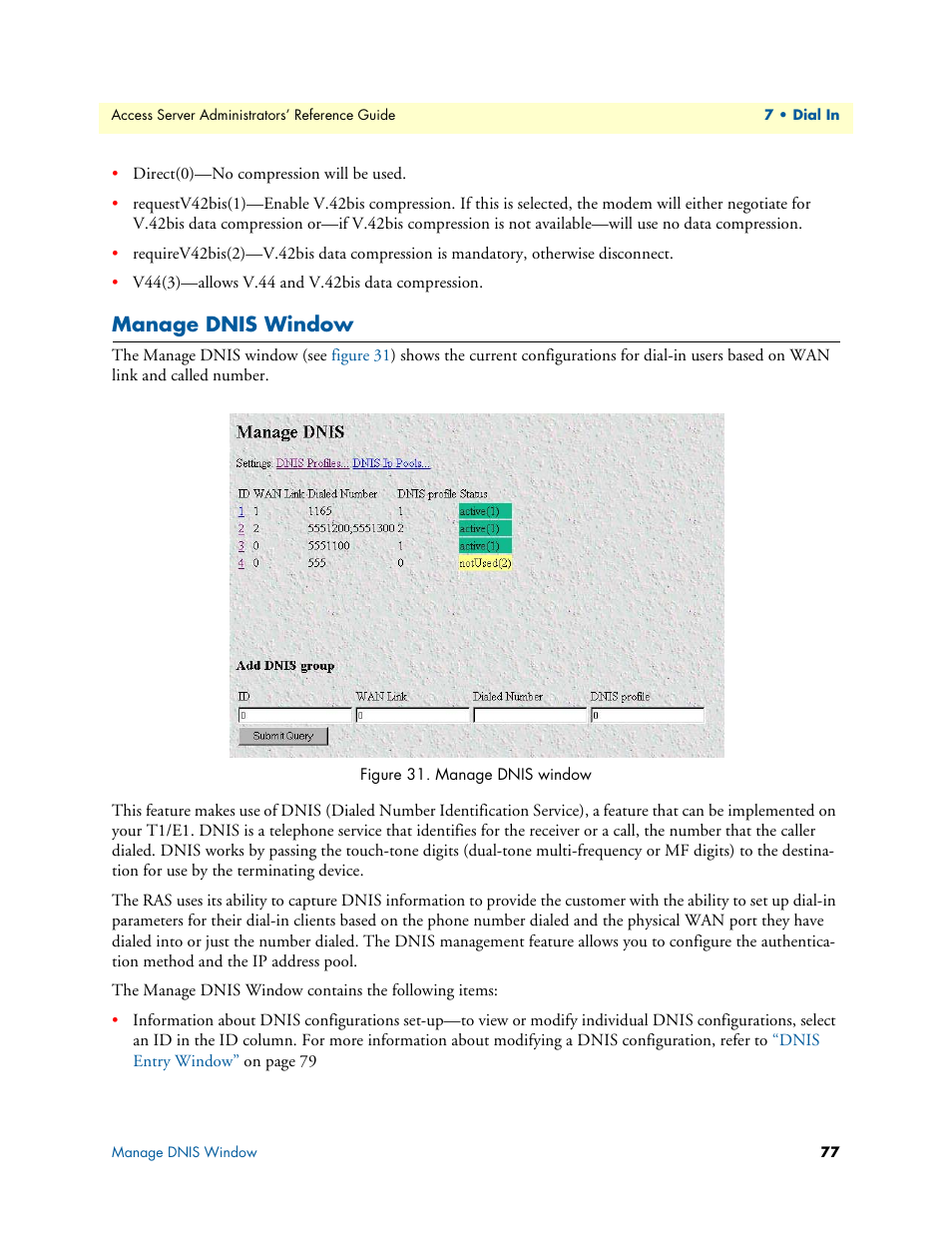 Manage dnis window | Patton electronic 29XX User Manual | Page 77 / 326