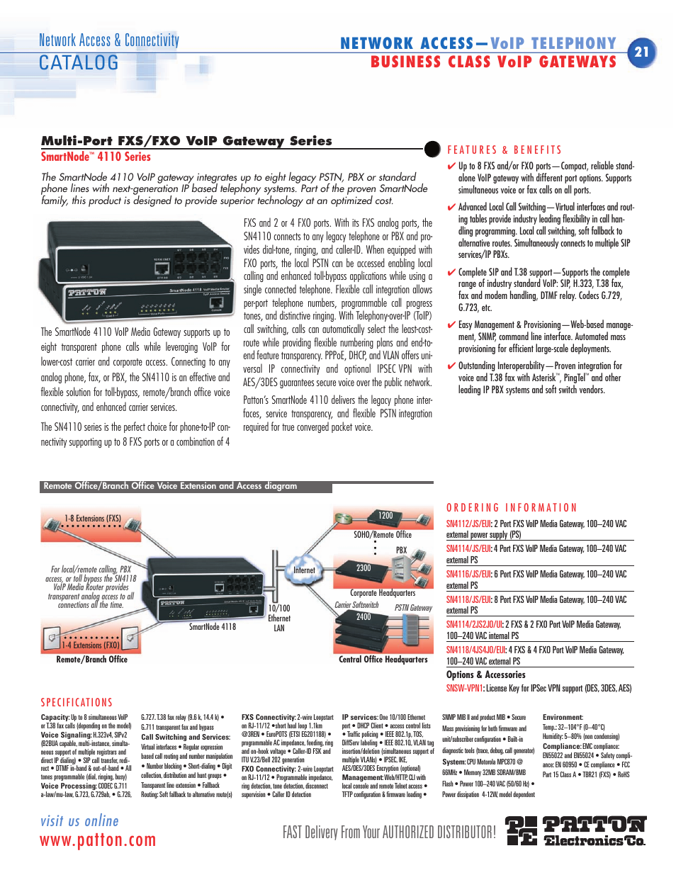 Multi-port analog voip gateway, Catalog, Fast delivery from your authorized distributor | Network access & connectivity, Visit us online | Patton electronic SN483X User Manual | Page 12 / 30