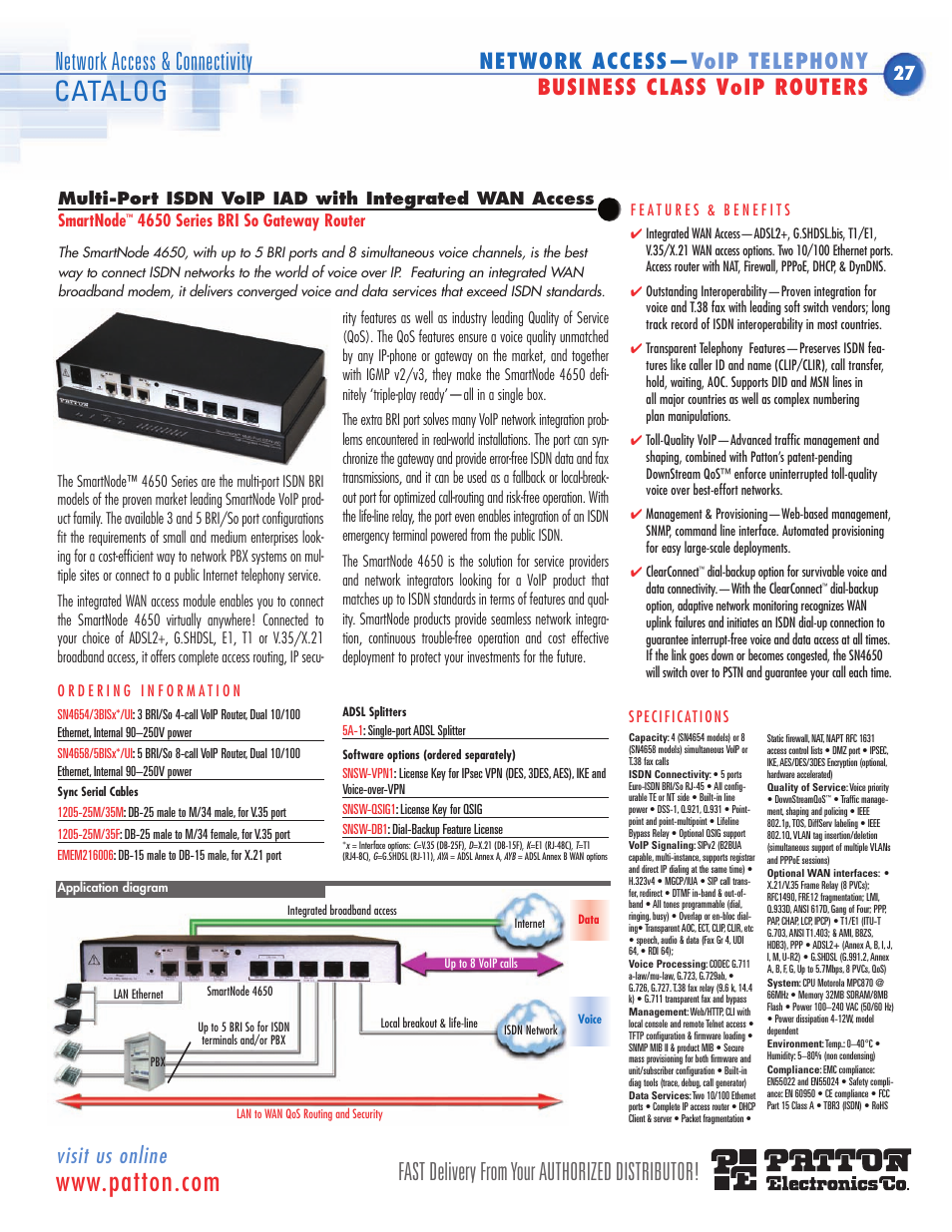Catalog, Fast delivery from your authorized distributor, Network access & connectivity | Visit us online | Patton electronic SN483X User Manual | Page 18 / 30