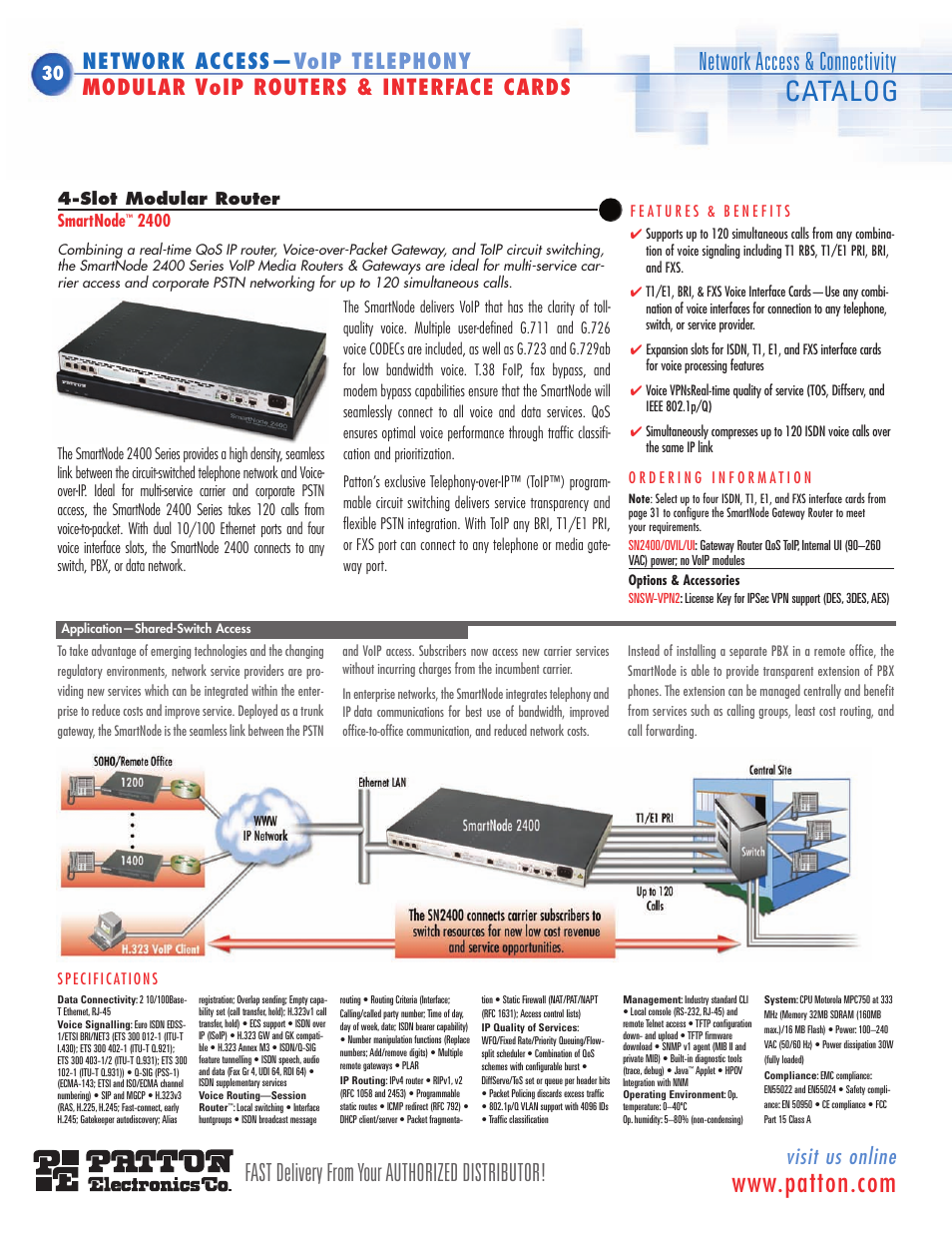 Modular voip routers, Headquarters, for t1/e1/pri pbx connection, Catalog | Fast delivery from your authorized distributor, Network access & connectivity, Visit us online | Patton electronic SN483X User Manual | Page 21 / 30