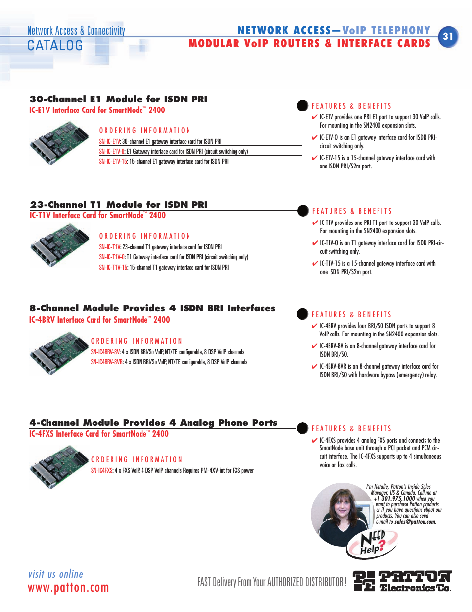 Catalog, Fast delivery from your authorized distributor, Network access & connectivity | Visit us online | Patton electronic SN483X User Manual | Page 22 / 30