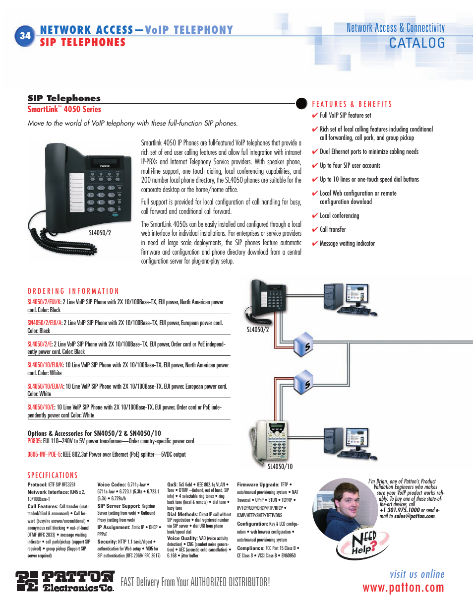 Sip telephones & ip-pbx, Catalog, Fast delivery from your authorized distributor | Network access & connectivity, Visit us online, Network access— voip telephony sip telephones | Patton electronic SN483X User Manual | Page 25 / 30