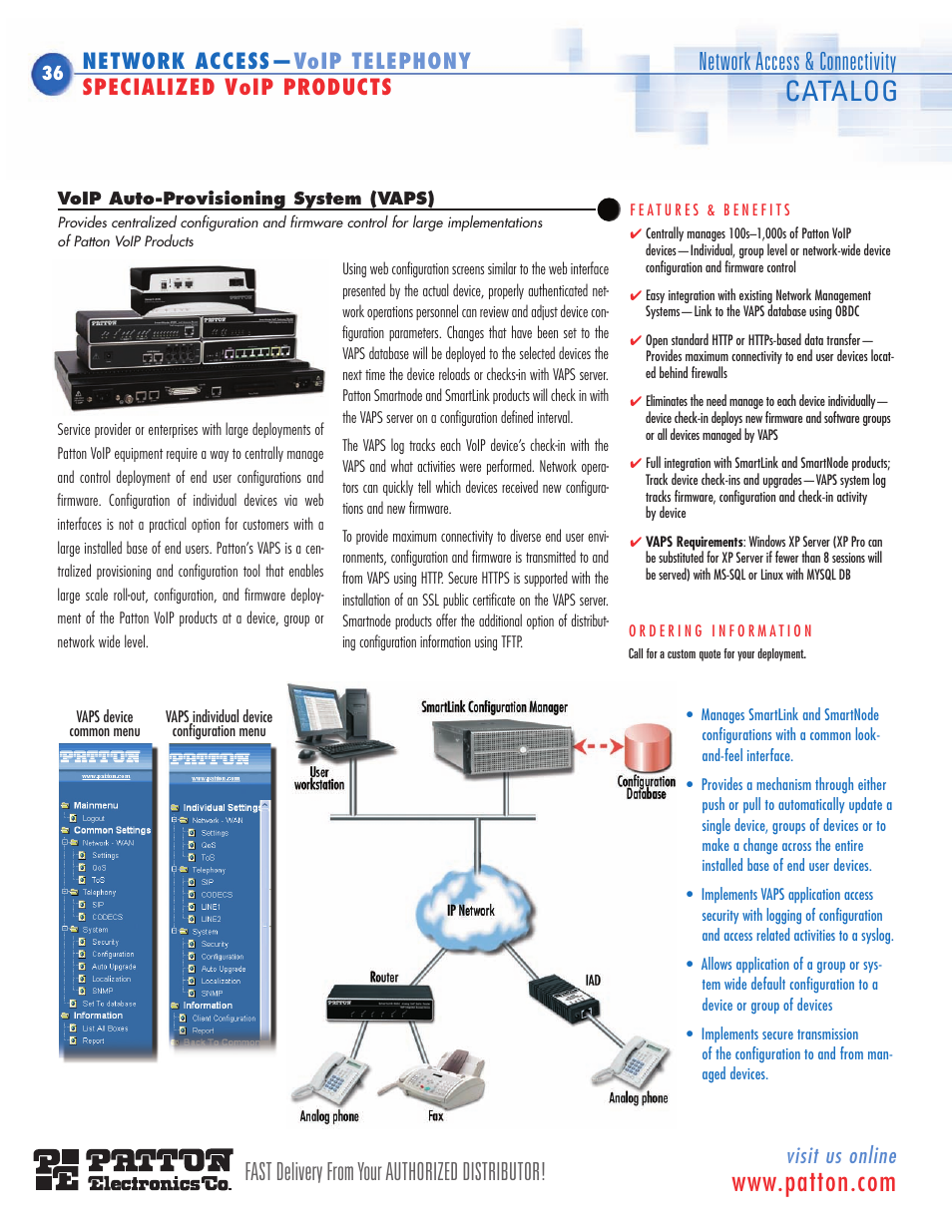 Catalog, Fast delivery from your authorized distributor, Network access & connectivity | Visit us online | Patton electronic SN483X User Manual | Page 27 / 30