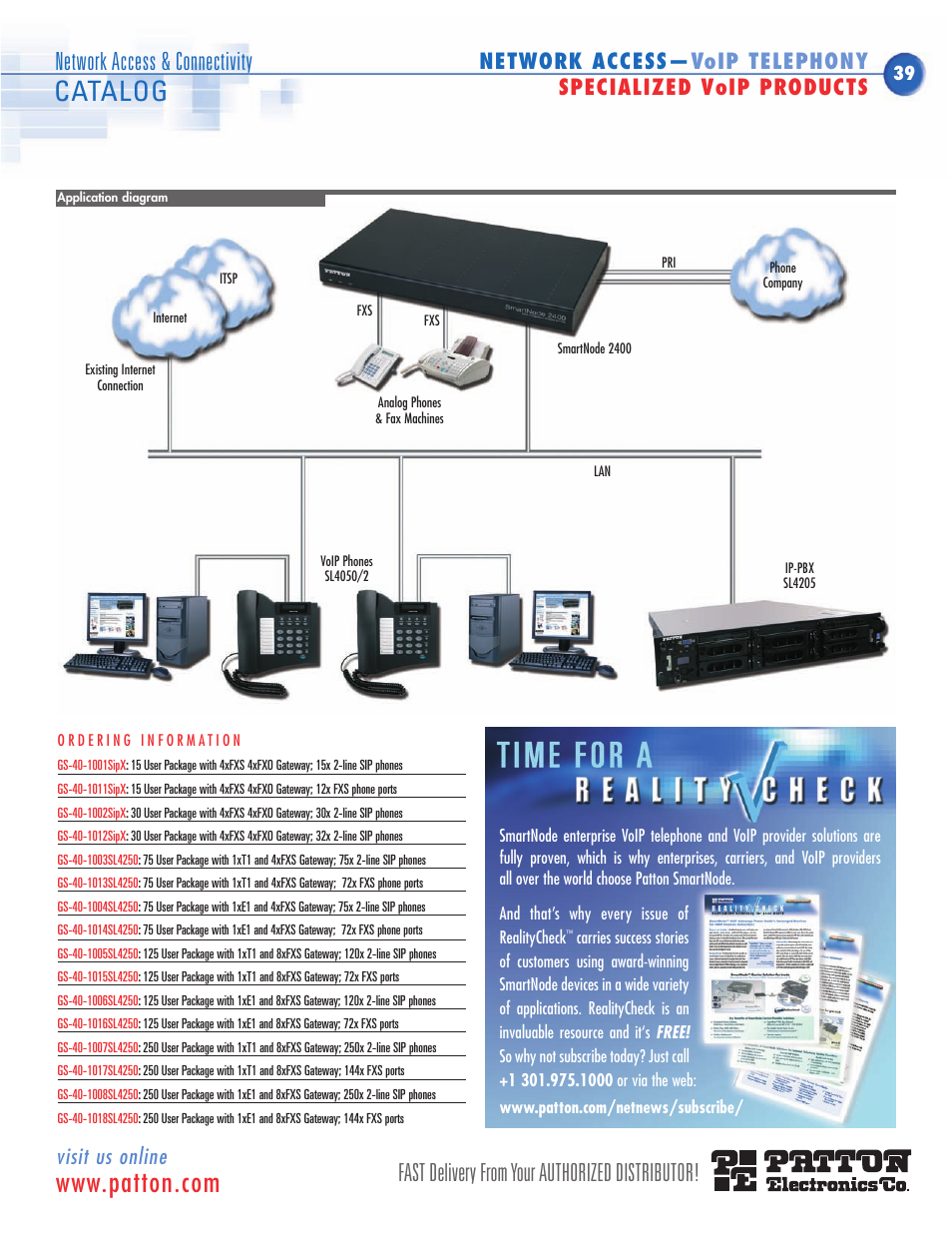 Catalog, Fast delivery from your authorized distributor, Network access & connectivity | Visit us online | Patton electronic SN483X User Manual | Page 30 / 30
