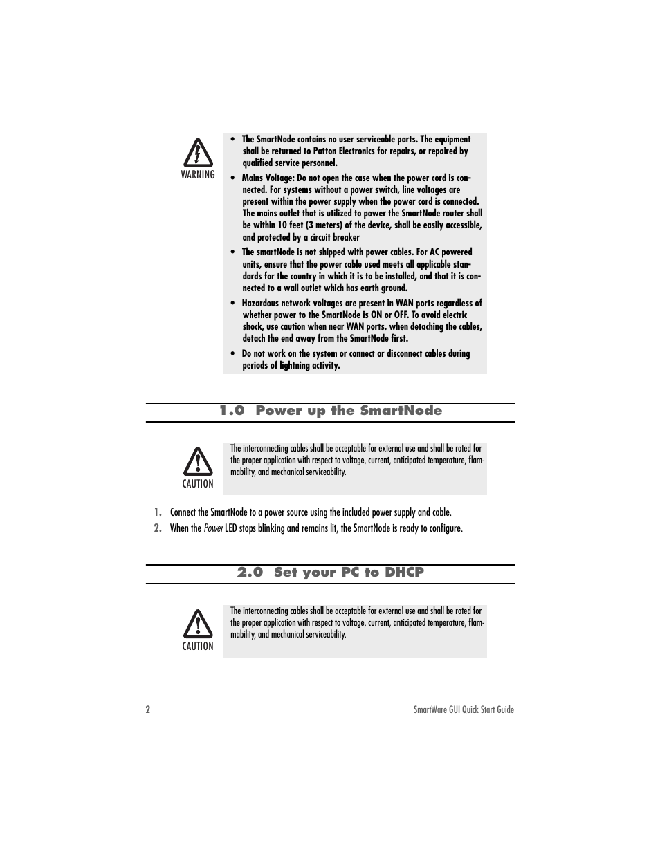 0 power up the smartnode, 0 set your pc to dhcp | Patton electronic SMARTNODE 4552 User Manual | Page 2 / 16
