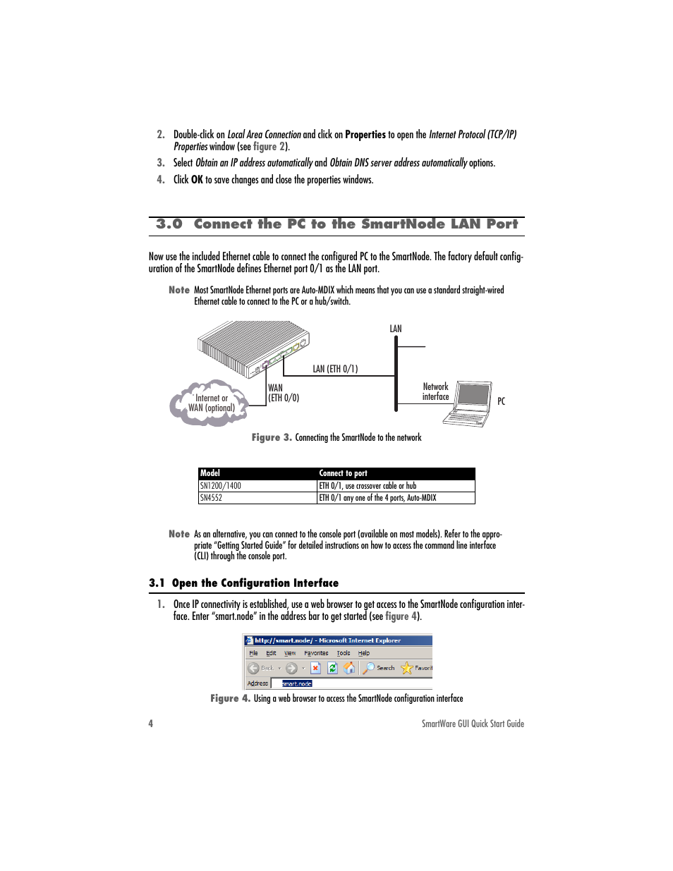 0 connect the pc to the smartnode lan port, 1 open the configuration interface | Patton electronic SMARTNODE 4552 User Manual | Page 4 / 16