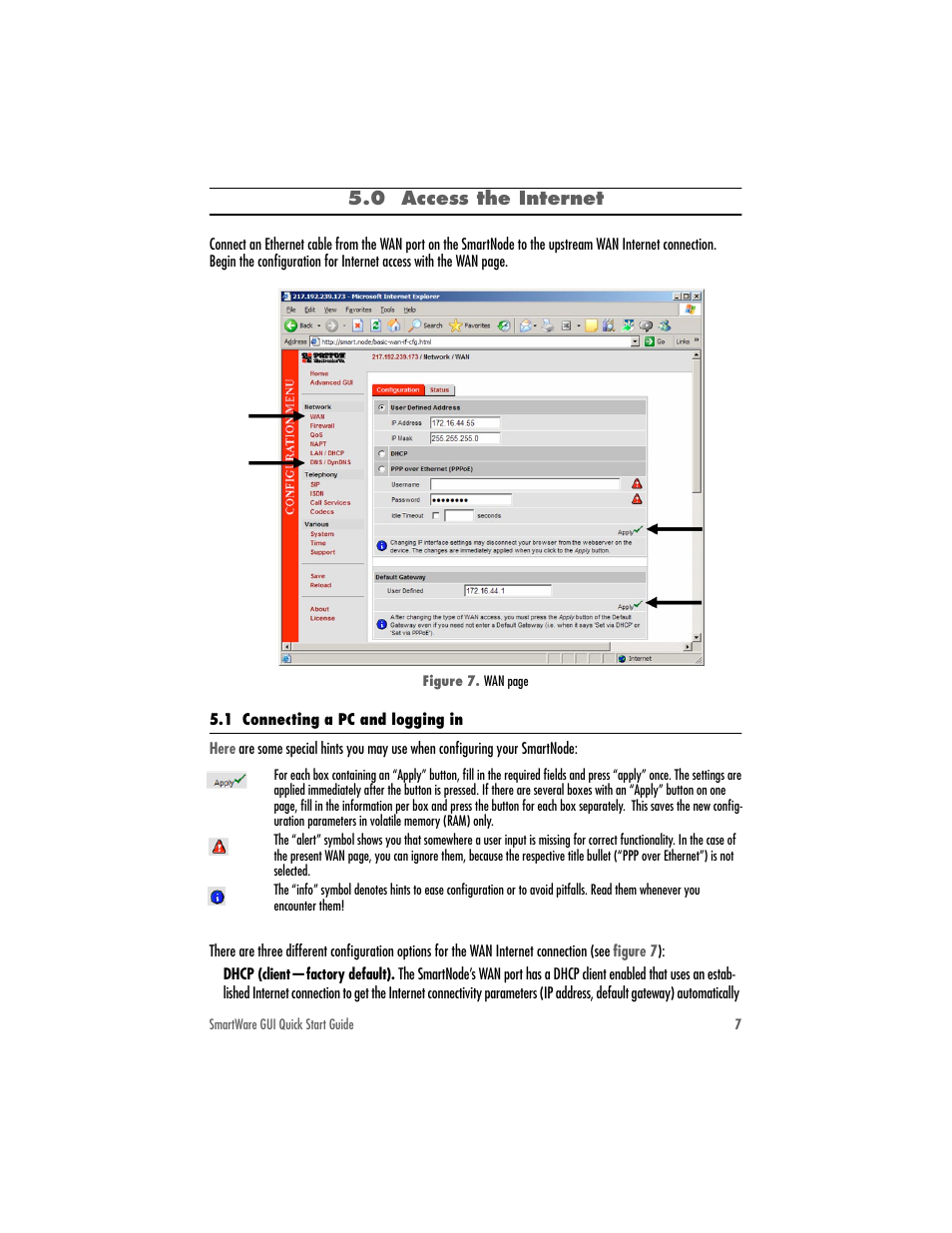 0 access the internet, 1 connecting a pc and logging in | Patton electronic SMARTNODE 4552 User Manual | Page 7 / 16