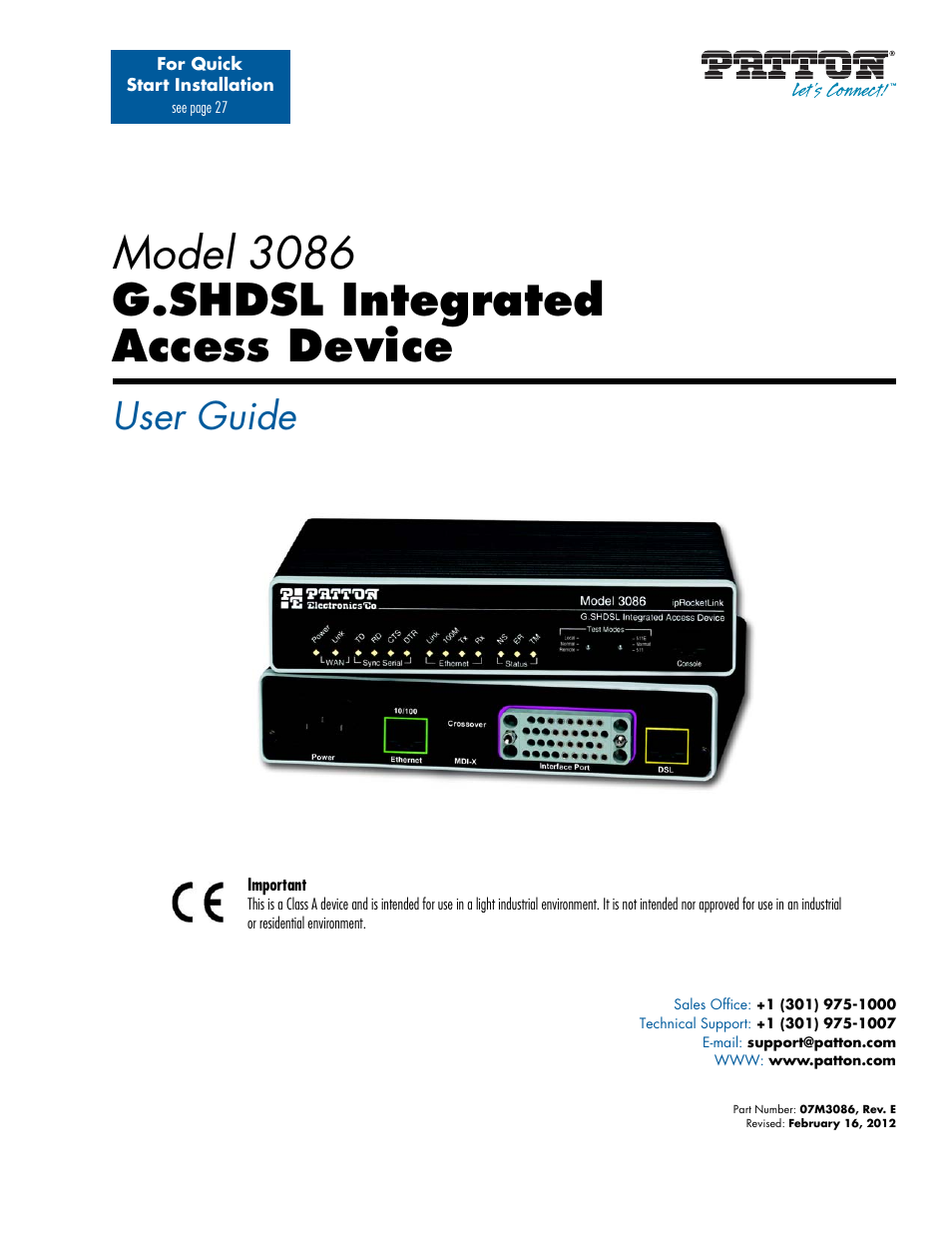 Patton electronic G.SHDSL INTEGRATED 3086 User Manual | 196 pages