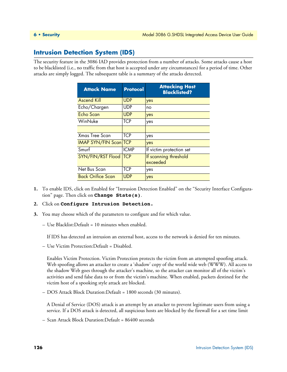 Intrusion detection system (ids) | Patton electronic G.SHDSL INTEGRATED 3086 User Manual | Page 126 / 196