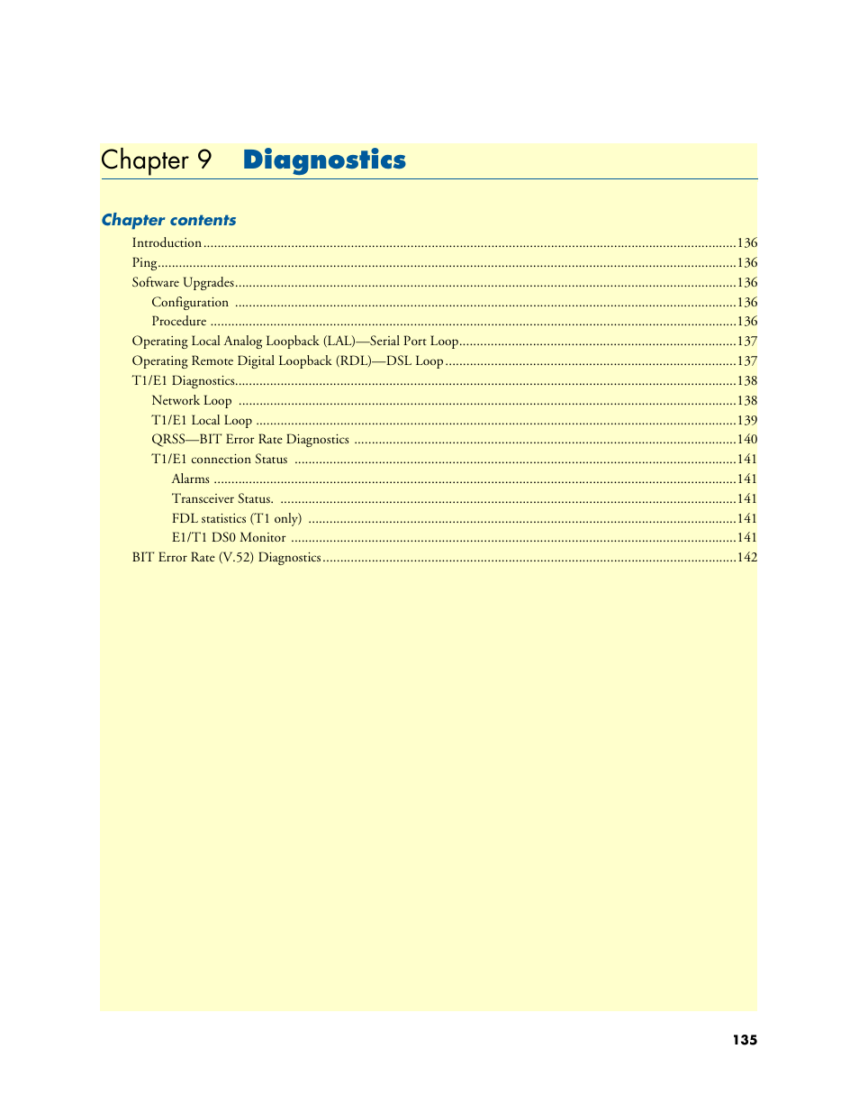 Chapter 9 diagnostics, 9 diagnostics, Chapter 9 de | Patton electronic G.SHDSL INTEGRATED 3086 User Manual | Page 135 / 196