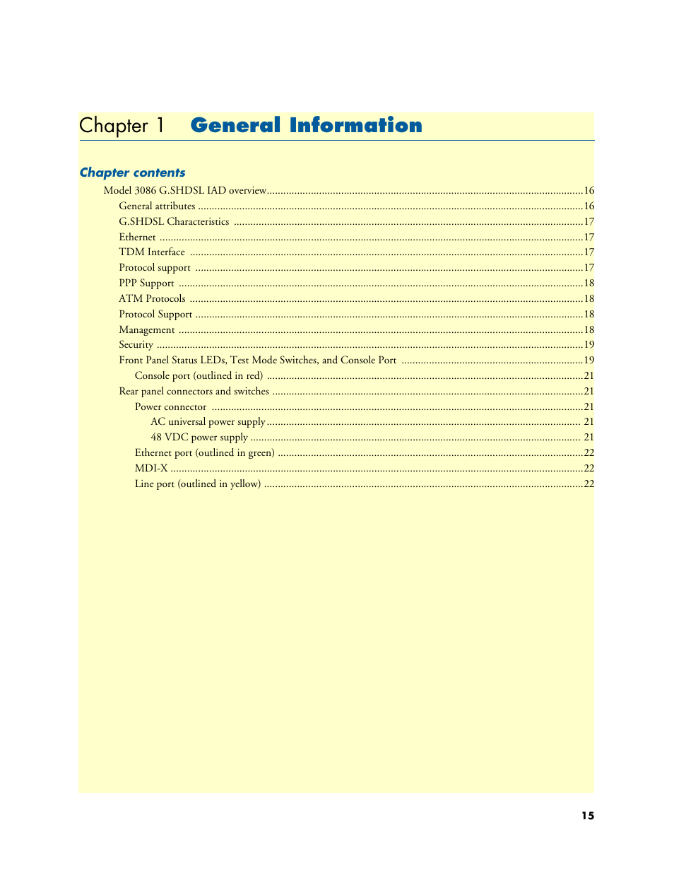 Chapter 1 general information, 1 general information, Chapter 1 pr | Patton electronic G.SHDSL INTEGRATED 3086 User Manual | Page 15 / 196