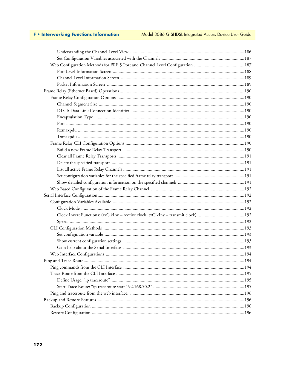 Patton electronic G.SHDSL INTEGRATED 3086 User Manual | Page 172 / 196