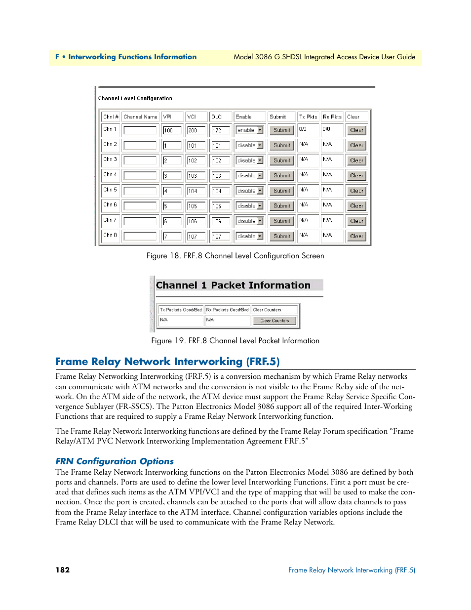 Frame relay network interworking (frf.5), Frn configuration options | Patton electronic G.SHDSL INTEGRATED 3086 User Manual | Page 182 / 196