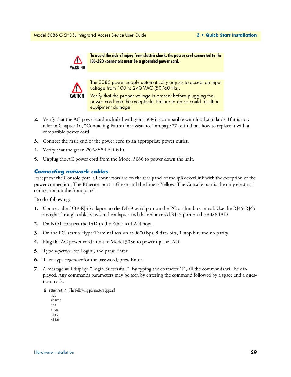 Connecting network cables | Patton electronic G.SHDSL INTEGRATED 3086 User Manual | Page 29 / 196