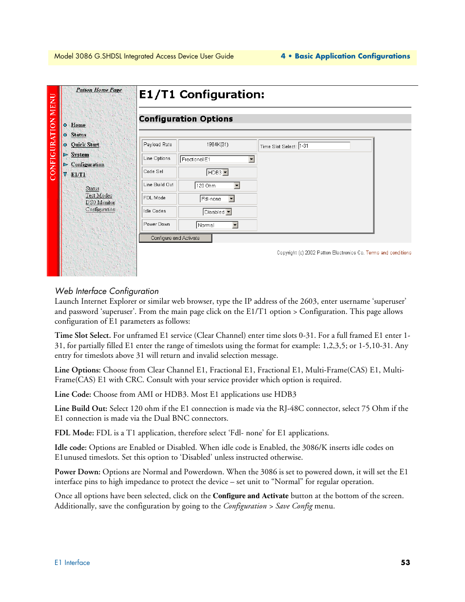 Web interface configuration | Patton electronic G.SHDSL INTEGRATED 3086 User Manual | Page 53 / 196