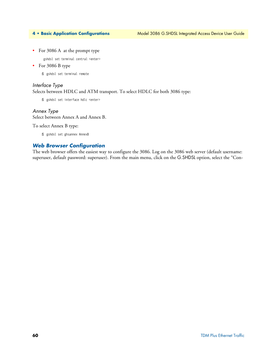 Interface type, Annex type, Web browser configuration | Interface type annex type | Patton electronic G.SHDSL INTEGRATED 3086 User Manual | Page 60 / 196