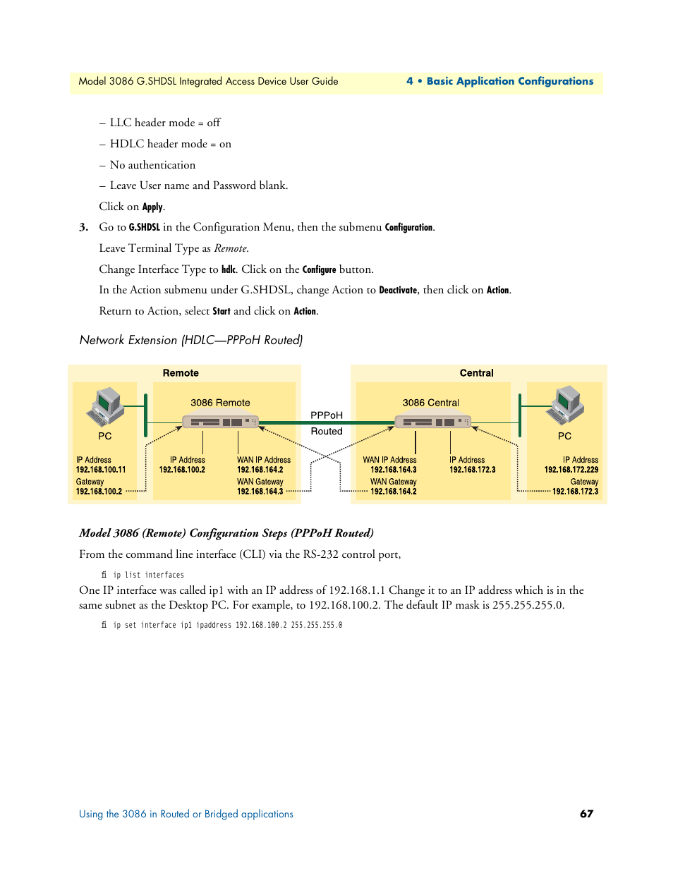 Network extension (hdlc-pppoh routed), Network extension (hdlc—pppoh routed) | Patton electronic G.SHDSL INTEGRATED 3086 User Manual | Page 67 / 196