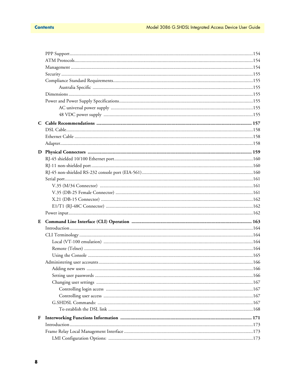 Patton electronic G.SHDSL INTEGRATED 3086 User Manual | Page 8 / 196