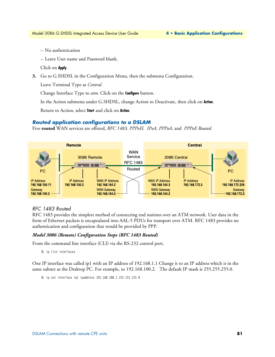 Routed application configurations to a dslam, Rfc 1483 routed | Patton electronic G.SHDSL INTEGRATED 3086 User Manual | Page 81 / 196