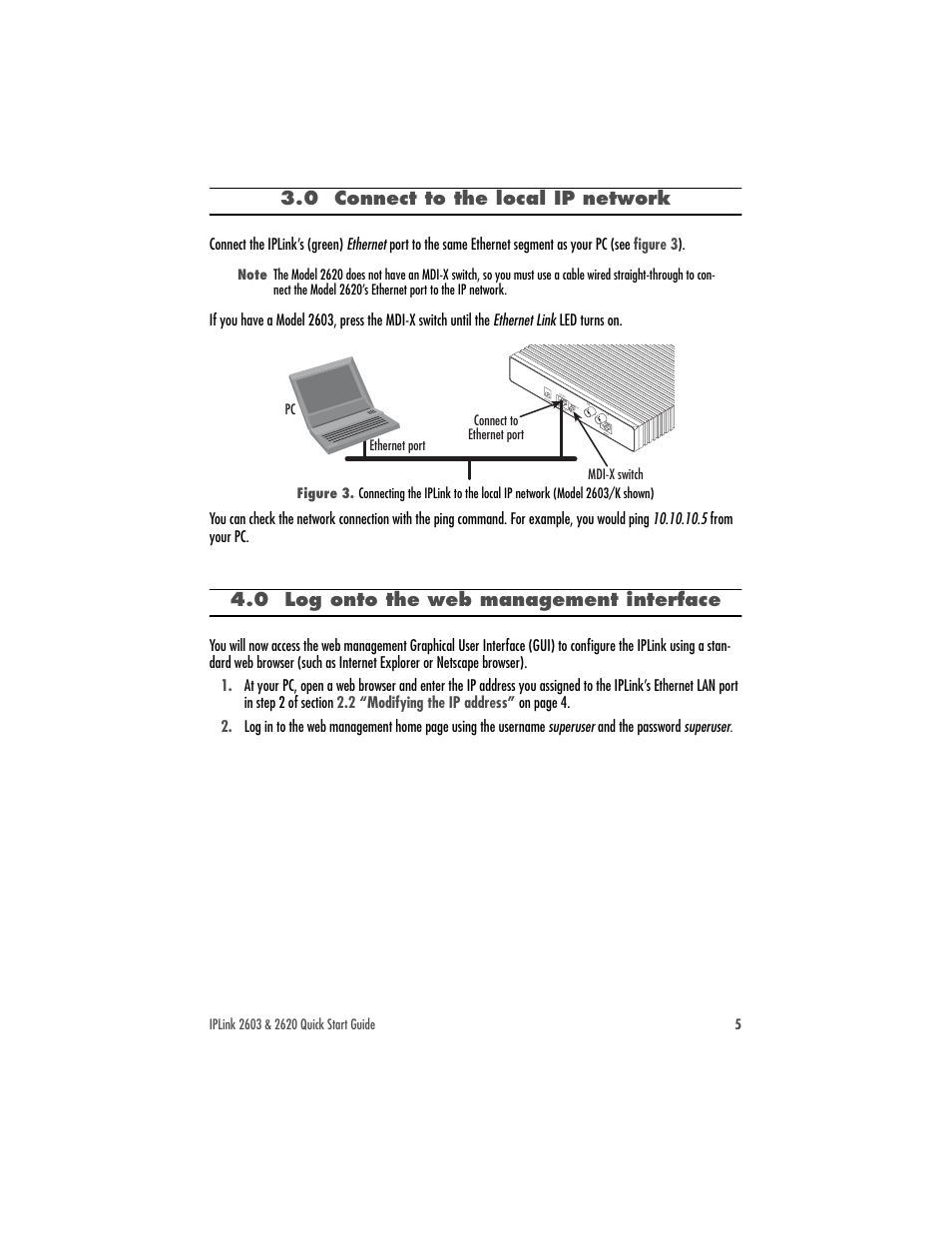 0 connect to the local ip network, 0 log onto the web management interface, 0 log onto the web management interface | Patton electronic 2620 User Manual | Page 5 / 12
