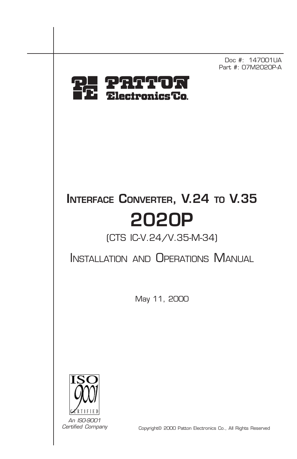 Patton electronic 2020P User Manual | 9 pages