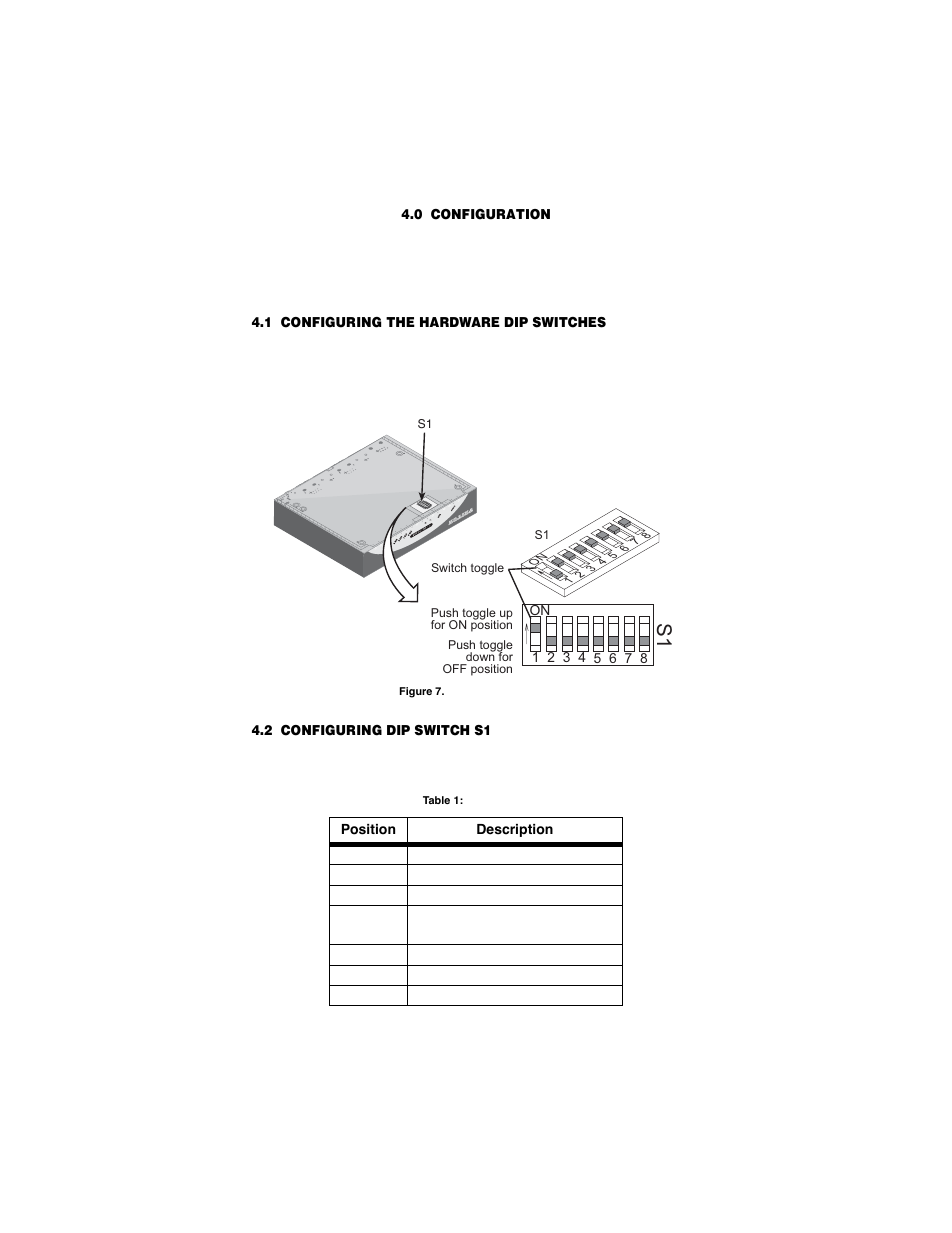 0 configuration, 1 configuring the hardware dip switches, 2 configuring dip switch s1 | Configuration, Configuring the hardware dip switches, Configuring dip switch s1 | Patton electronic COPPER LINK 2174 User Manual | Page 14 / 24