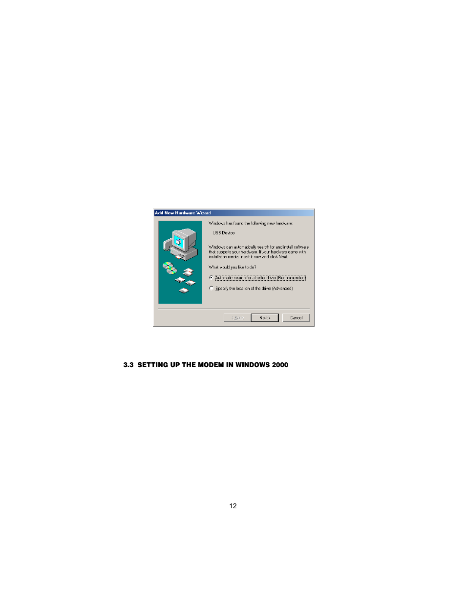 3 setting up the modem in windows 2000, Setting up the modem in windows 2000 | Patton electronic USB User Manual | Page 12 / 28