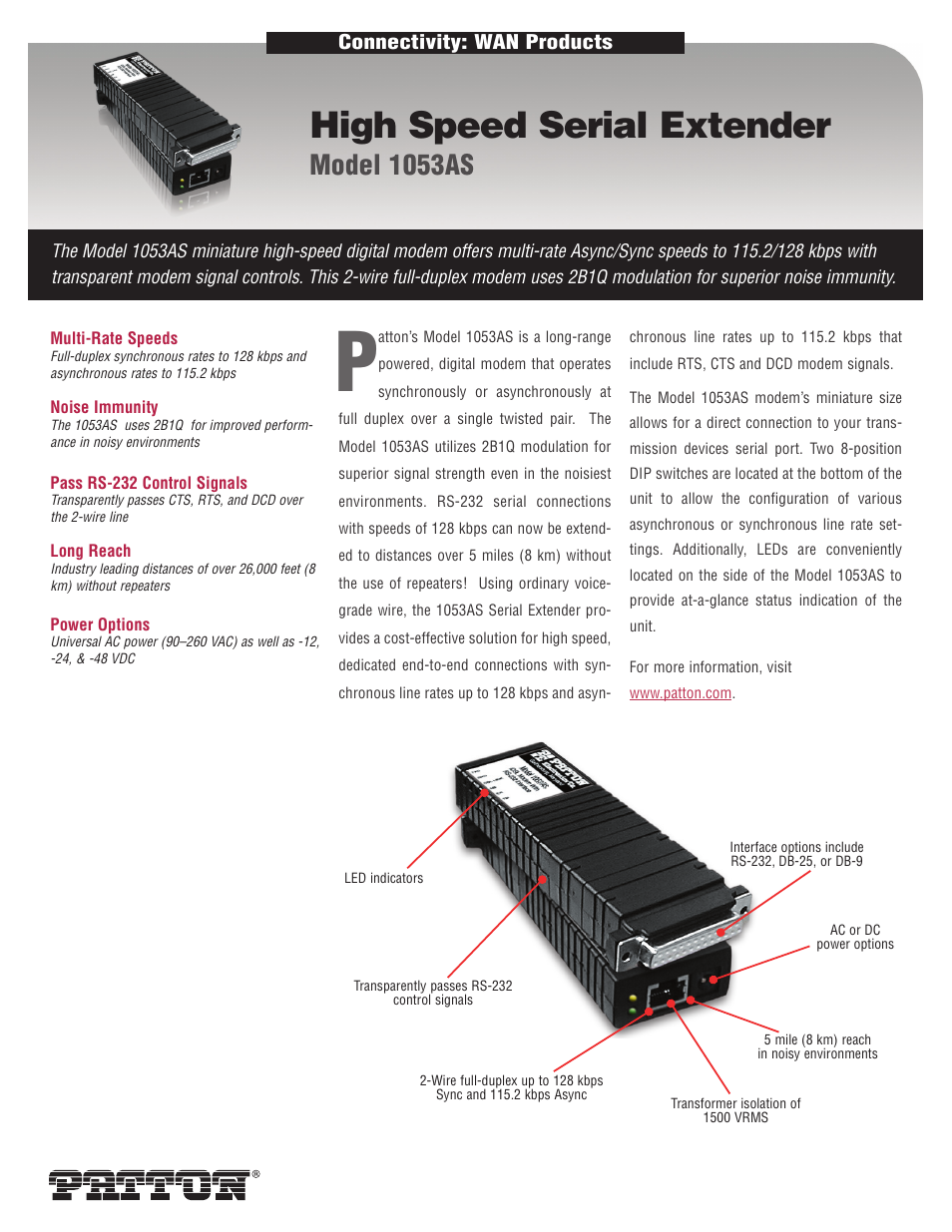 Patton electronic 1053AS User Manual | 2 pages