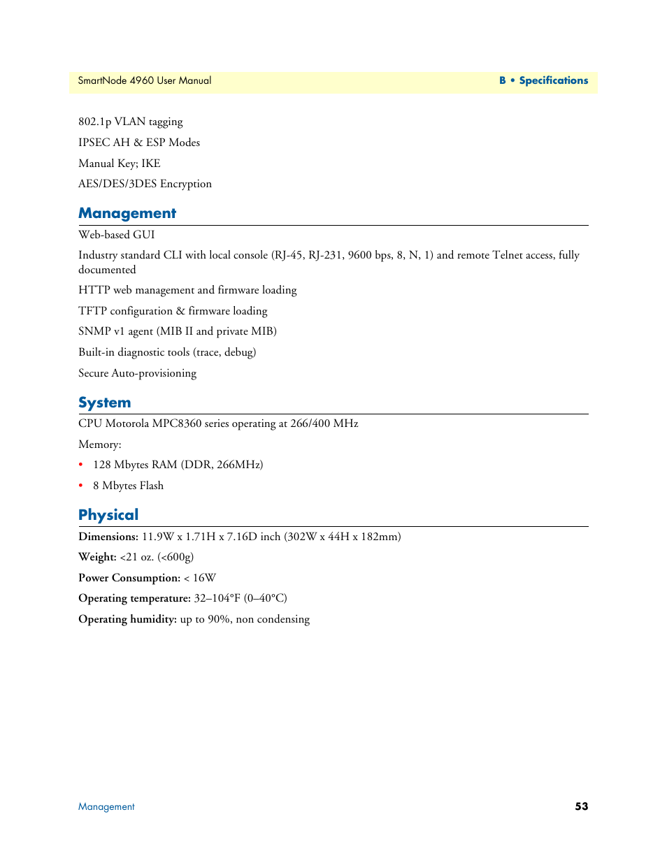 Management, System, Physical | Patton electronic SMARTNODE 4960 User Manual | Page 52 / 68