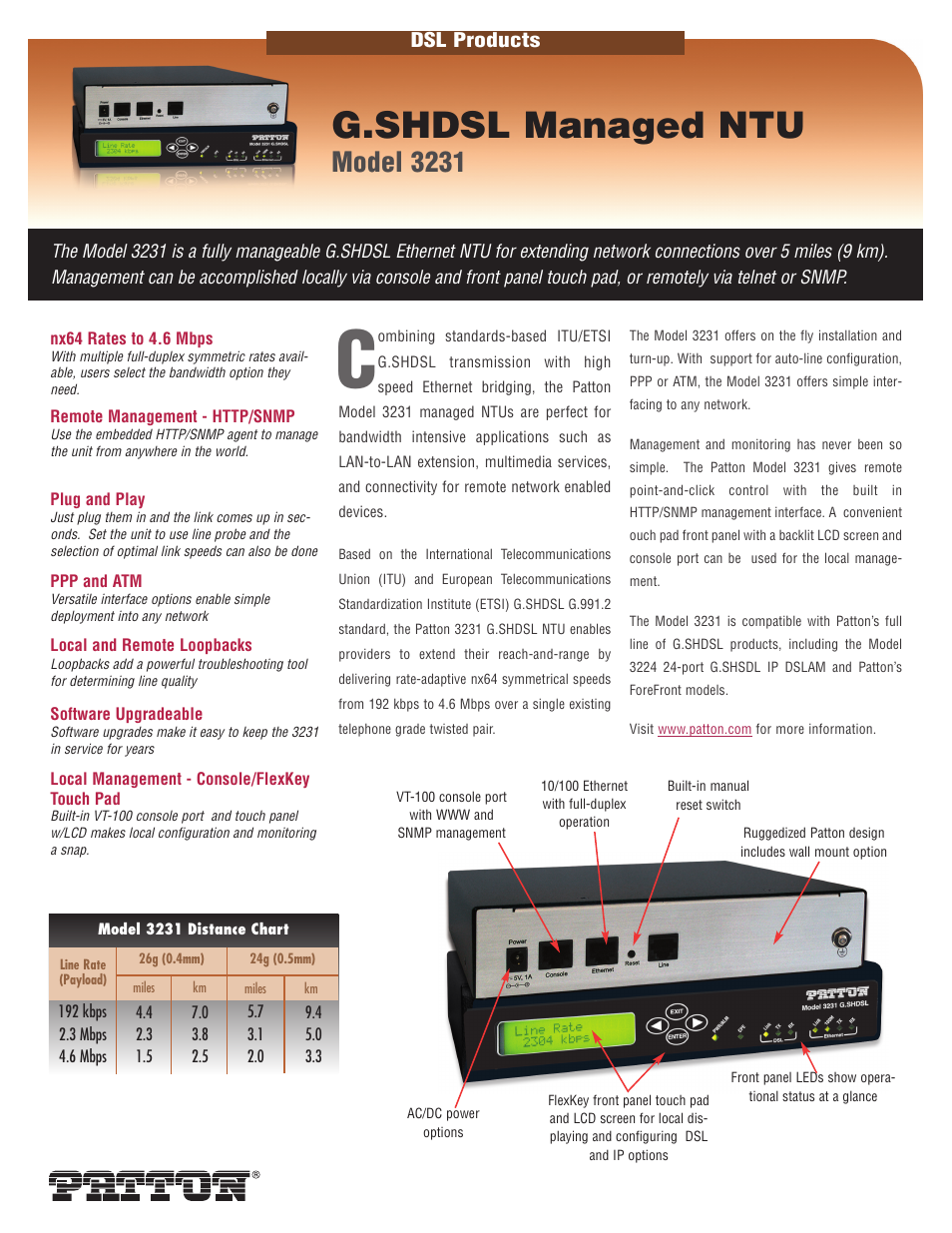 Patton electronic Industrial Ethernet Extender with LCD Interface 3231 User Manual | 2 pages