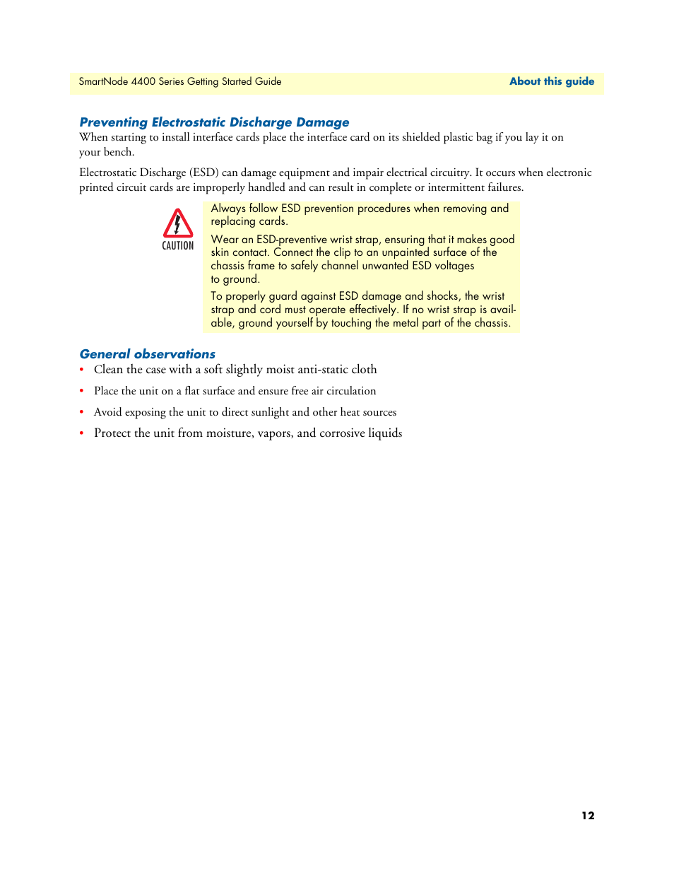 Preventing electrostatic discharge damage, General observations | Patton electronic SmartNode 4400 User Manual | Page 12 / 69