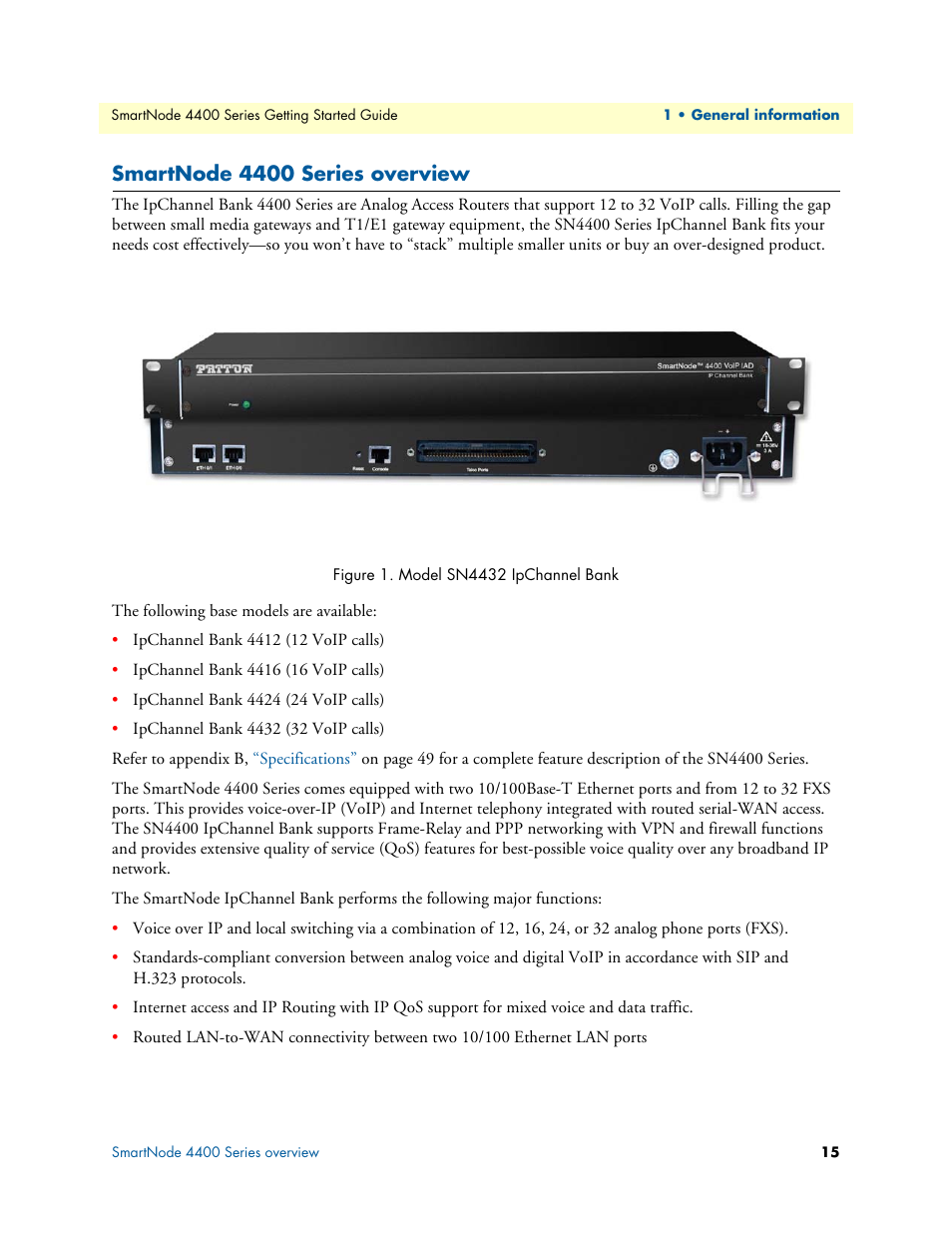 Smartnode 4400 series overview, Model sn4432 ipchannel bank | Patton electronic SmartNode 4400 User Manual | Page 15 / 69