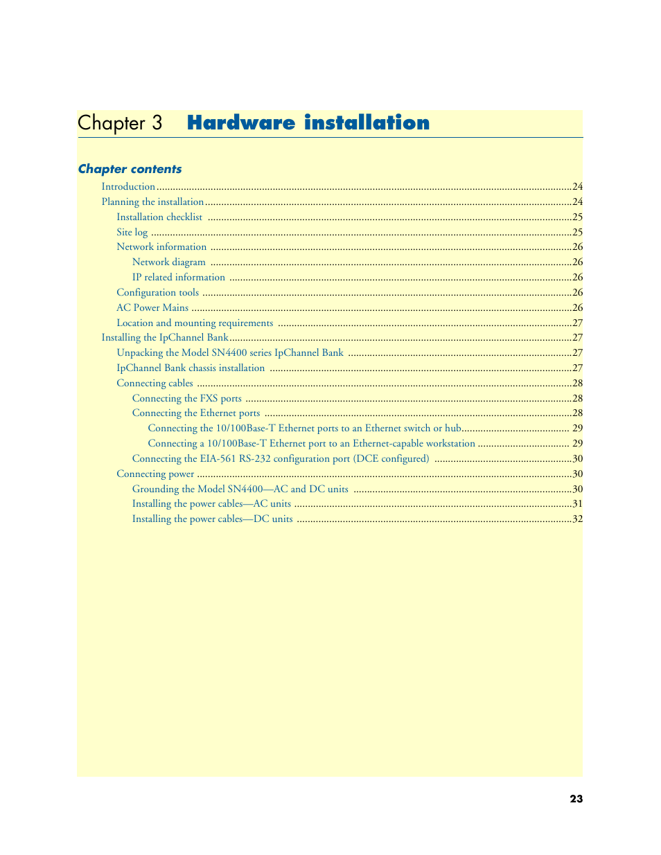 Chapter 3 hardware installation, Hardware installation, Chapter 3 | Patton electronic SmartNode 4400 User Manual | Page 23 / 69