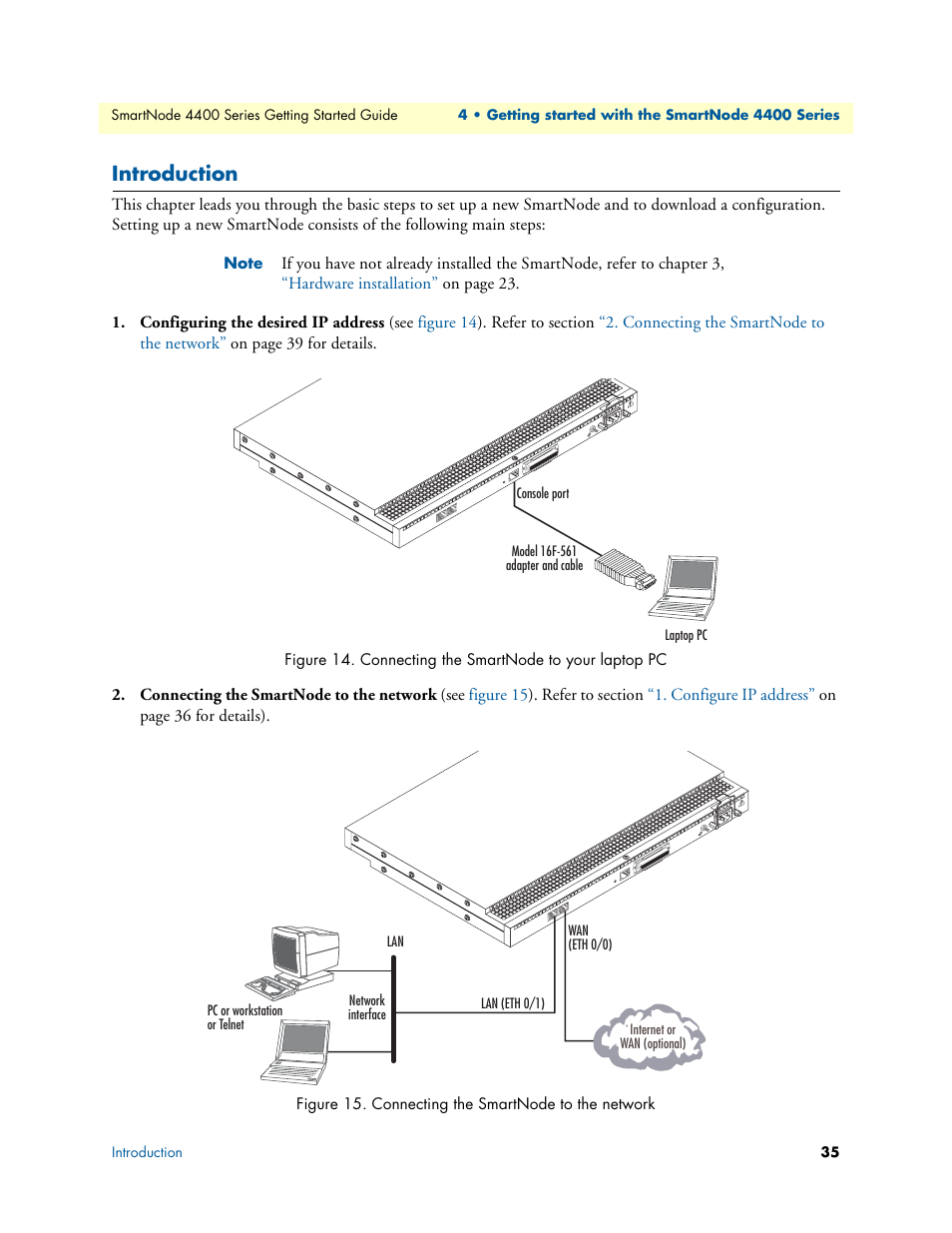 Introduction, Connecting the smartnode to your laptop pc, Connecting the smartnode to the network | Patton electronic SmartNode 4400 User Manual | Page 35 / 69