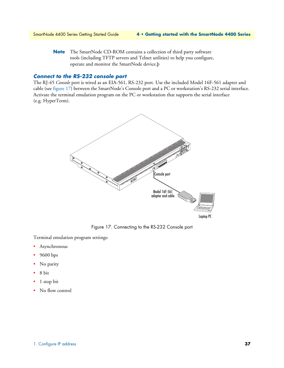 Connect to the rs-232 console port, Connecting to the rs-232 console port | Patton electronic SmartNode 4400 User Manual | Page 37 / 69