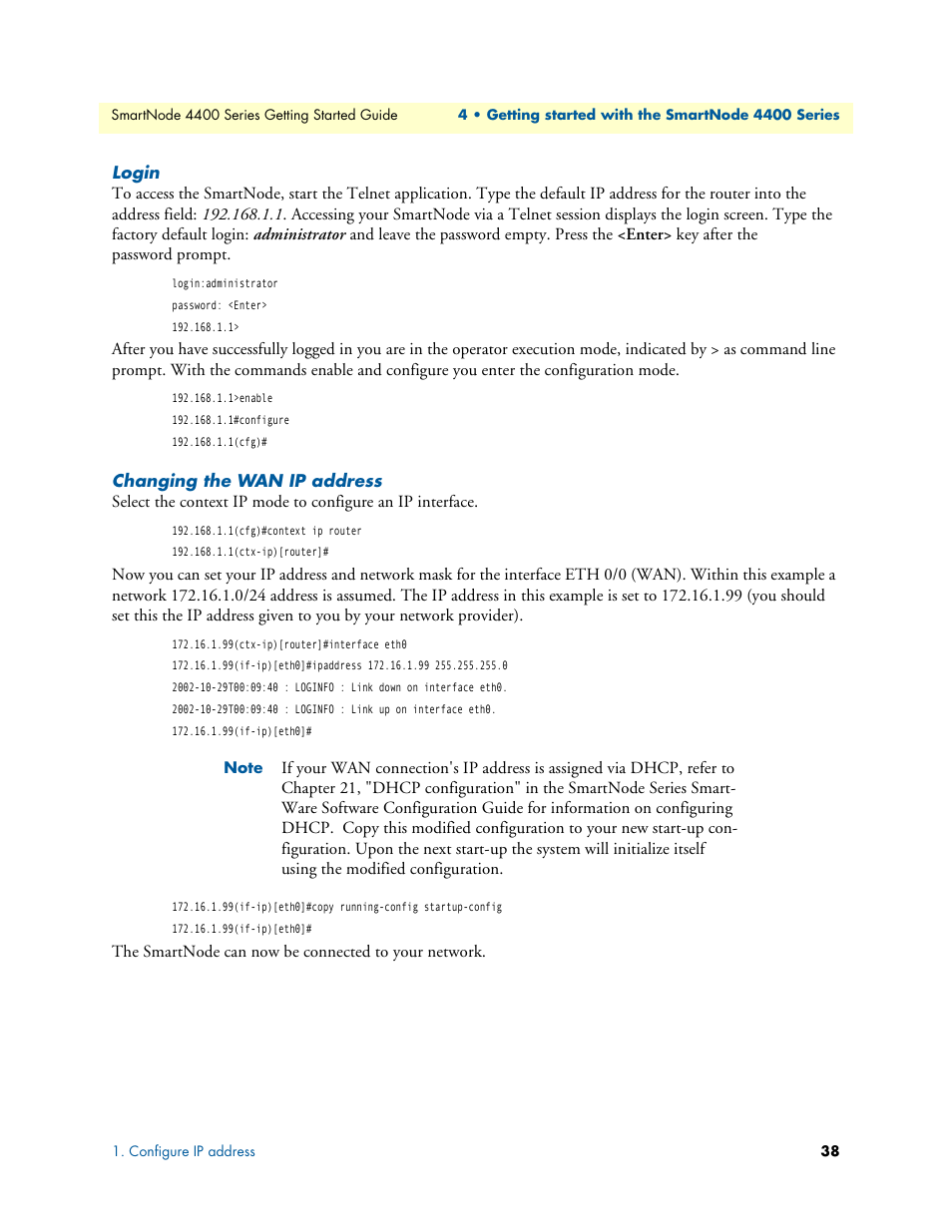 Login, Changing the wan ip address | Patton electronic SmartNode 4400 User Manual | Page 38 / 69