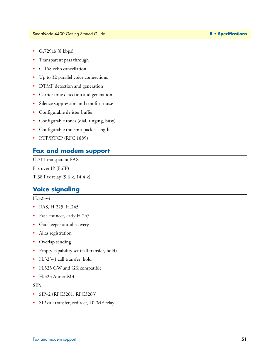 Fax and modem support, Voice signaling | Patton electronic SmartNode 4400 User Manual | Page 51 / 69