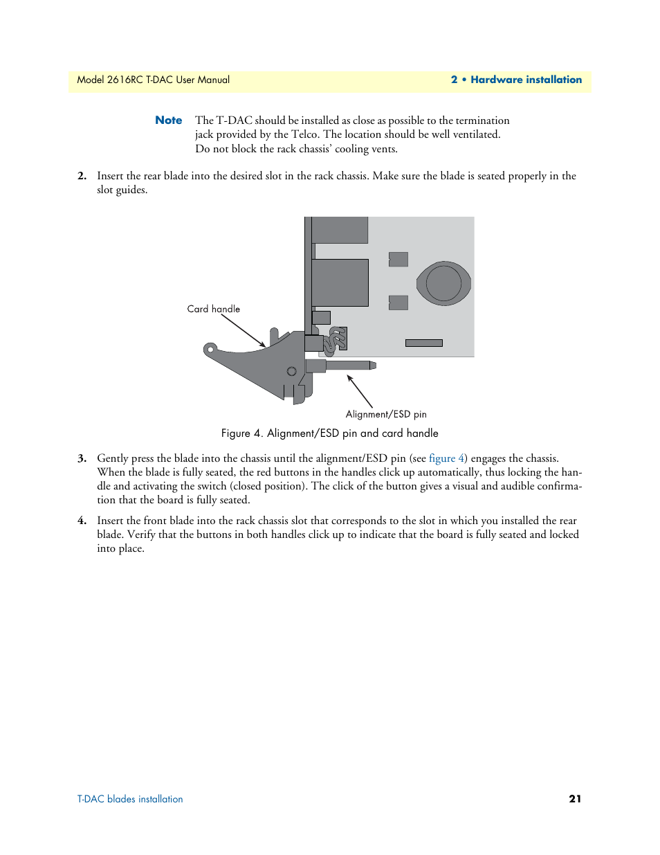 Alignment/esd pin and card handle | Patton electronic 2616RC User Manual | Page 21 / 80