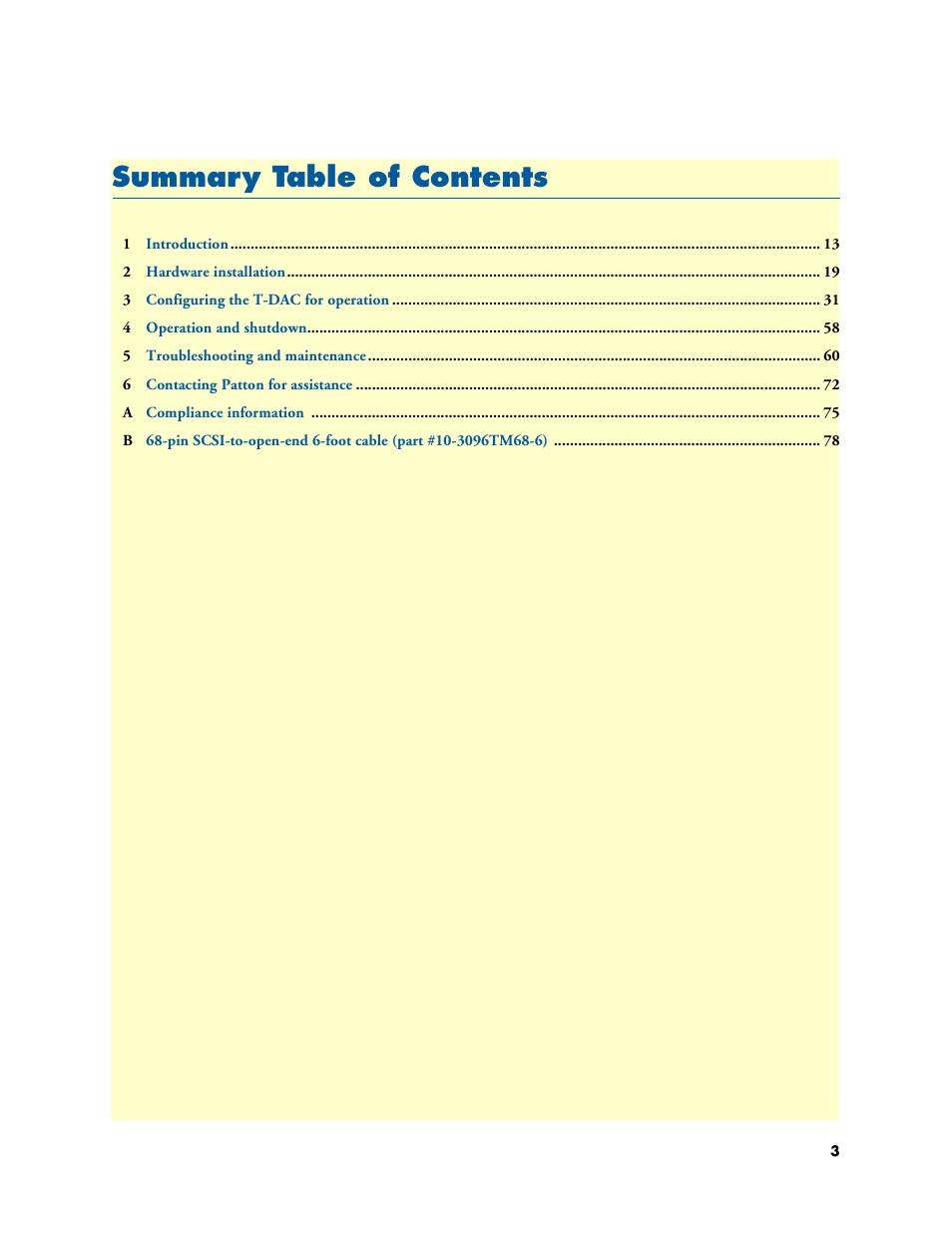 Summary table of contents, Summar y table of contents | Patton electronic 2616RC User Manual | Page 3 / 80