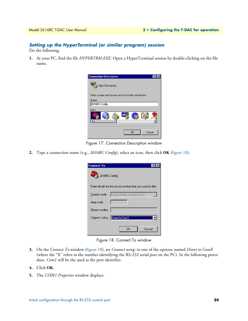 Connection description window, Connect to window | Patton electronic 2616RC User Manual | Page 34 / 80